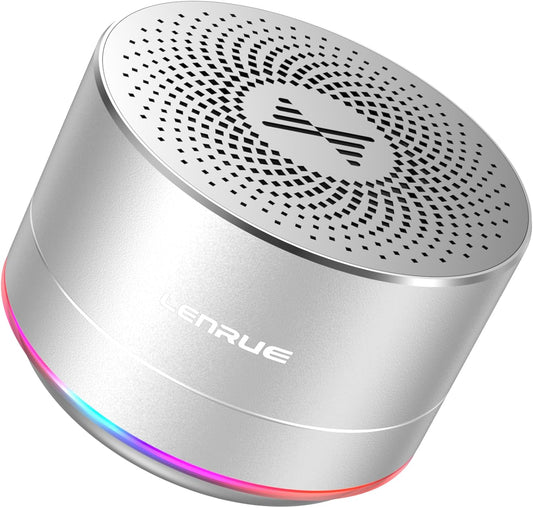 LENRUE Portable Wireless Bluetooth Speaker with Built-in-Mic,Handsfree Call,AUX Line,HD Sound and Bass for iPhone Ipad Android Smartphone and More (Silver)