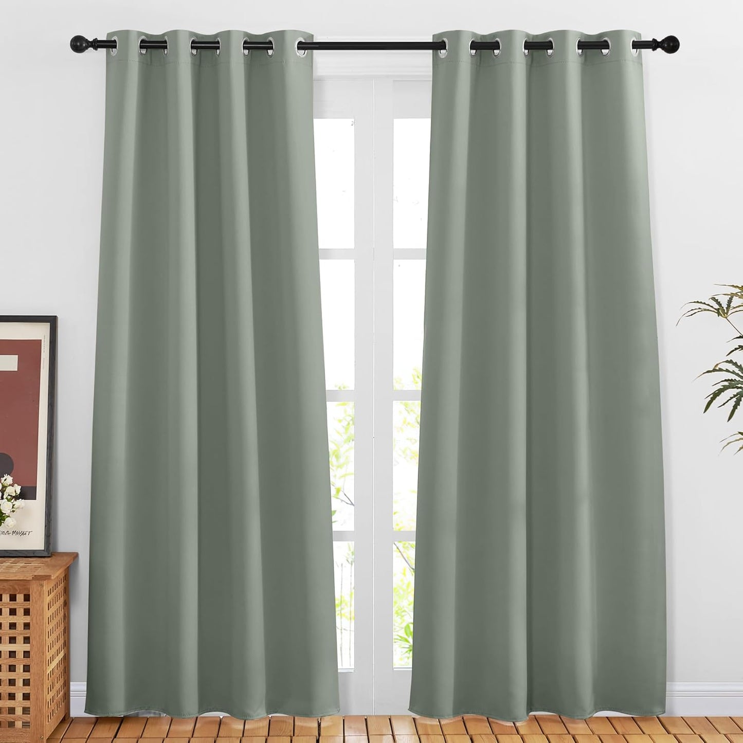 NICETOWN Sage Green 80 inch Doorway Curtains, Thermal Drapes Grommet Privacy Room Darkening Window Treatments Sound Reducing for Bedroom/Kids Room, Set of 2, W46 x L80