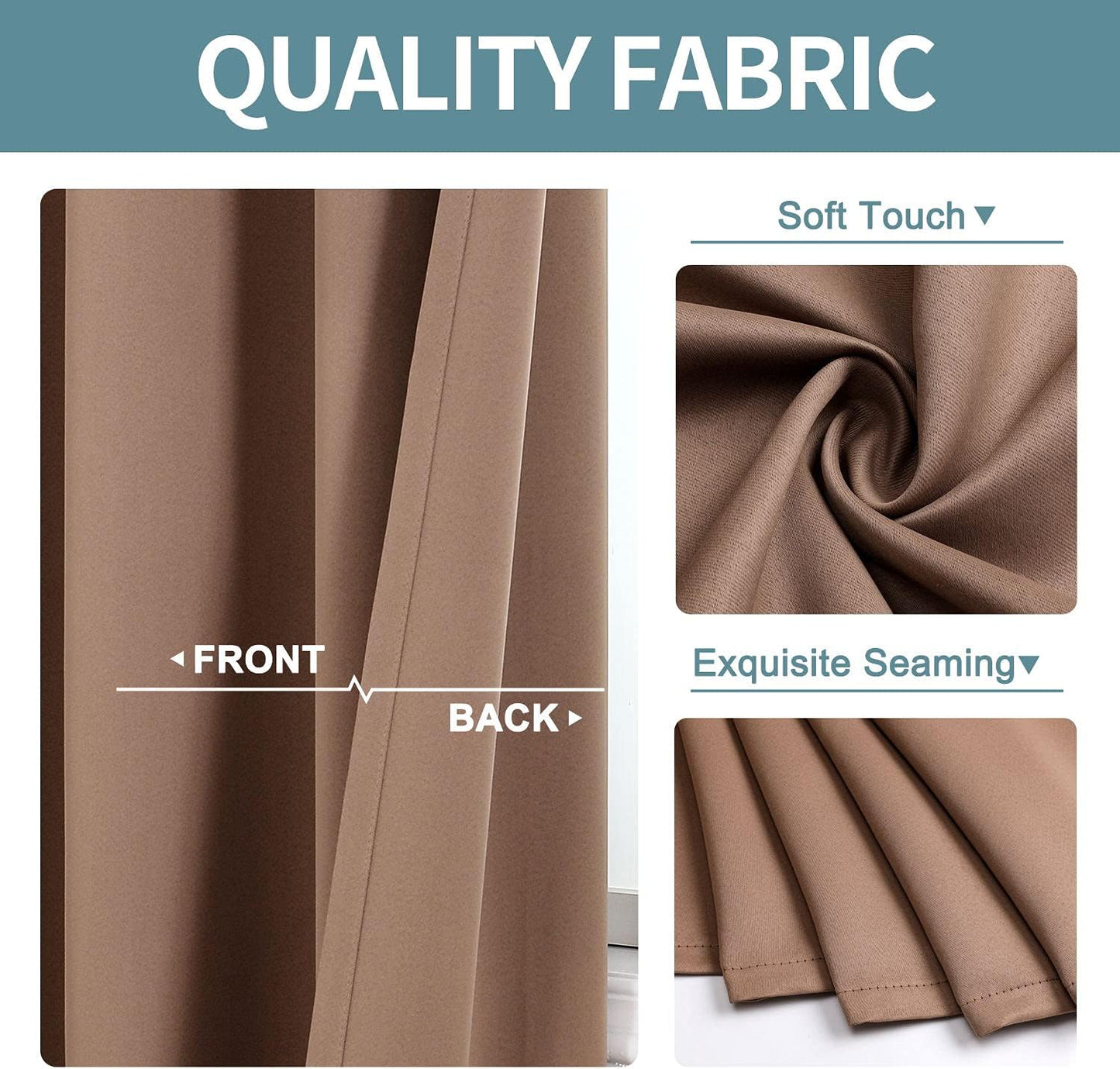 ChrisDowa Grommet Room Darkening Curtains for Bedroom and Living Room - 2 Panels Set Thermal Insulated Blackout Curtains (Cappuccino, 52W x 72L)