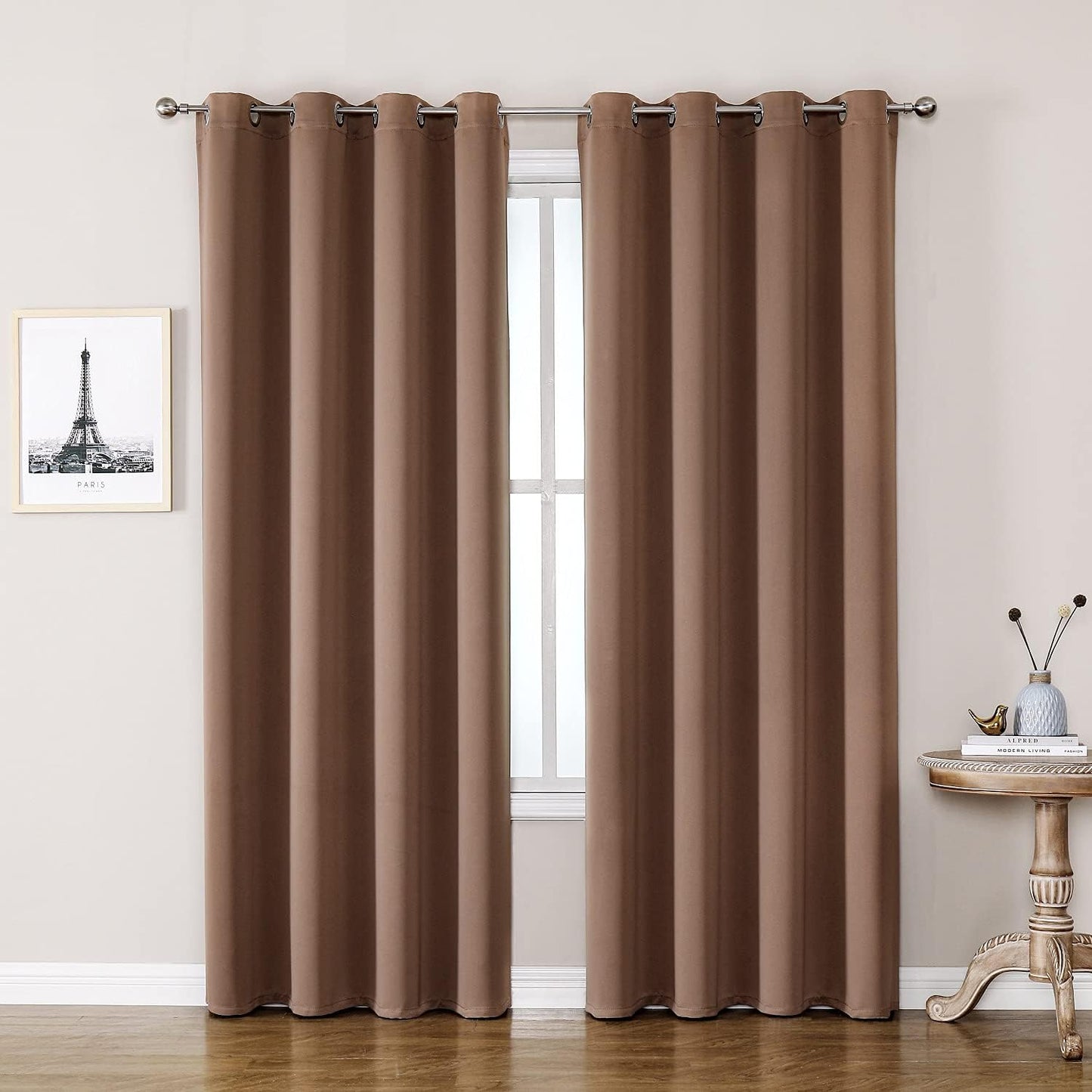 ChrisDowa Grommet Room Darkening Curtains for Bedroom and Living Room - 2 Panels Set Thermal Insulated Blackout Curtains (Cappuccino, 52W x 95L)