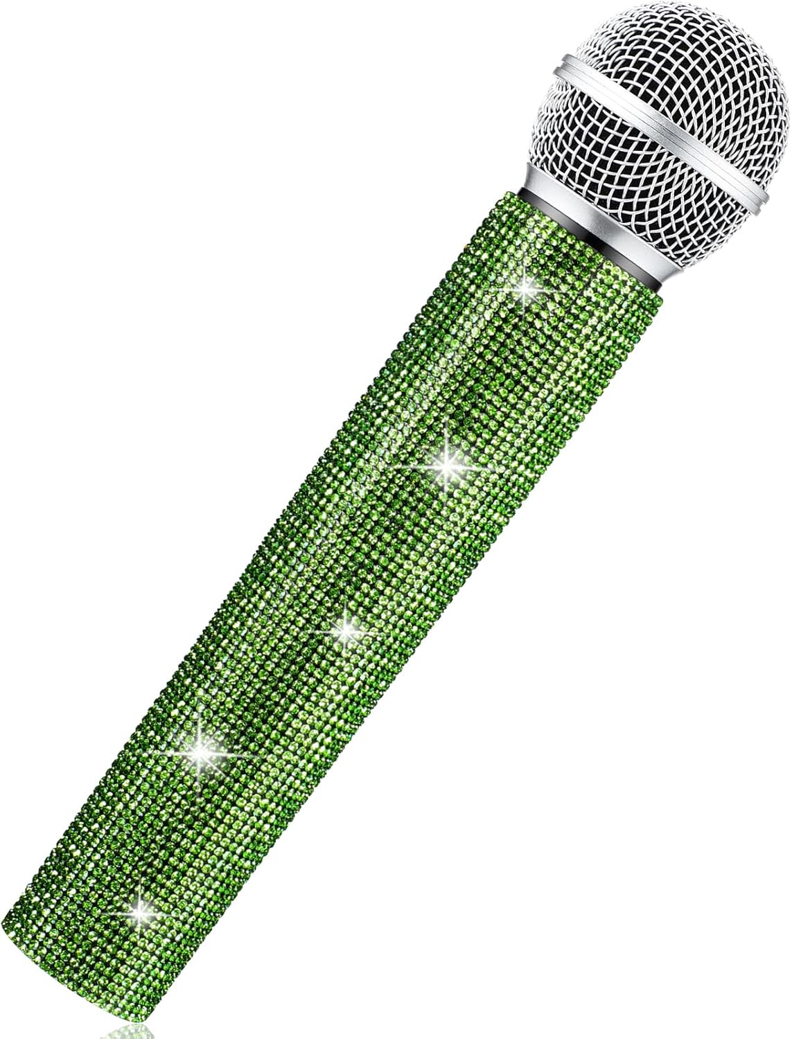 Sanwuta Fake Microphone Prop Sparkly Bling Rhinestones Plastic Play Microphone Pretend Glitter Bedazzled Mic for Cosplay Party Costume(Light Green)