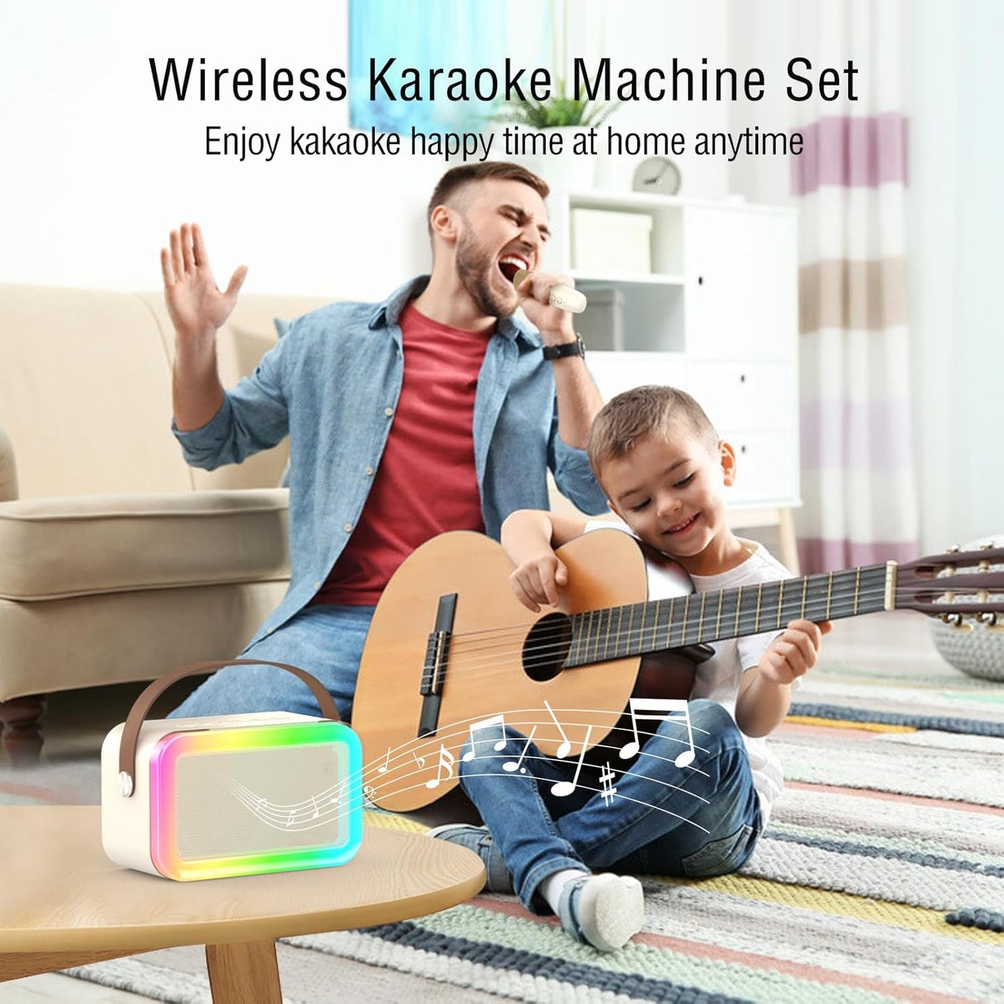 Mini Karaoke Machine,Funny Toys Christmas Birthday Gifts for Kids Age 4-12 Girls,Boys,Adults, Karaoke Microphone Toys for 4,5,6,7,8,9,10,11,12+ Year Old Girls Boys (Beige 1 mic -Rainbow Lights)