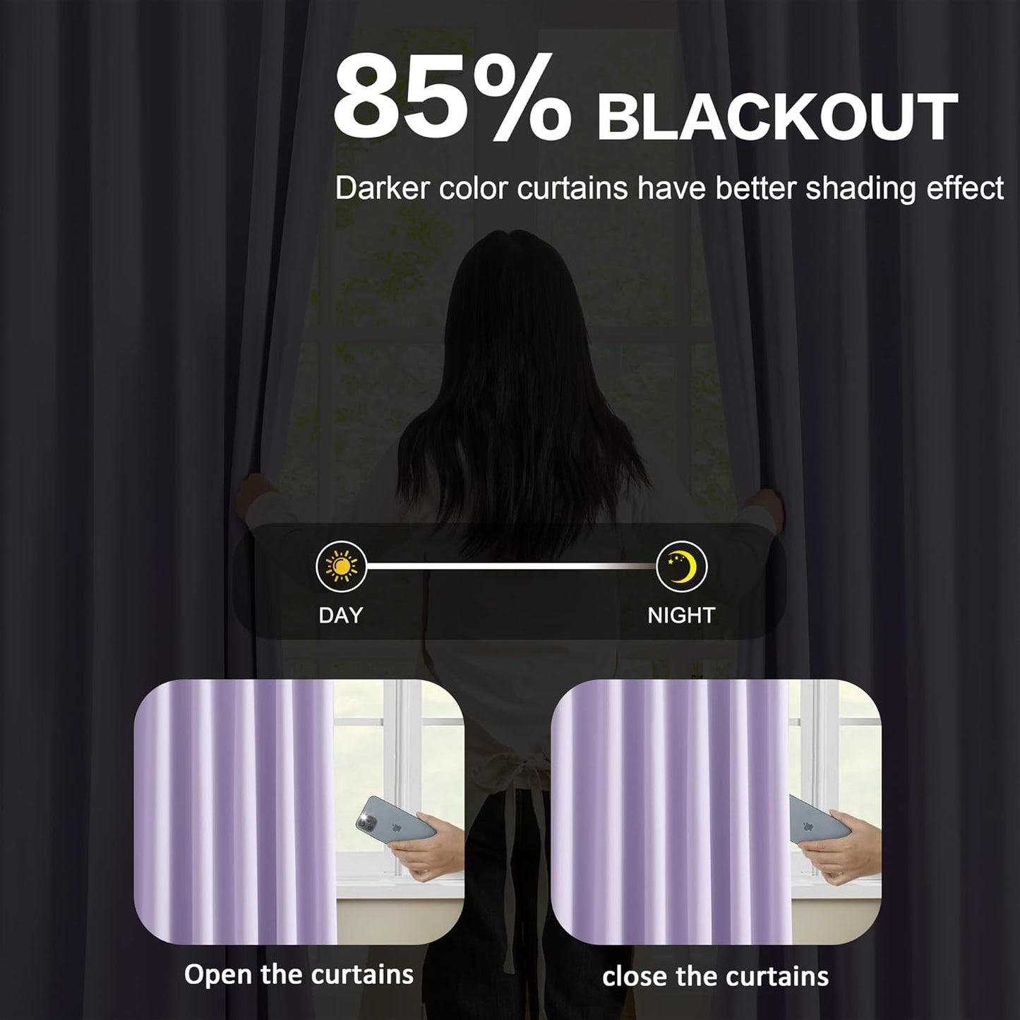 KEQIAOSUOCAI Light Purple Pinch Pleated Lilac Curtains Blackout 84 Inch Long, Thermal Insulated Darkening Drapes for Kids Nursery Bedroom Living Room Window Panels with Hooks 40 x 84 Inch