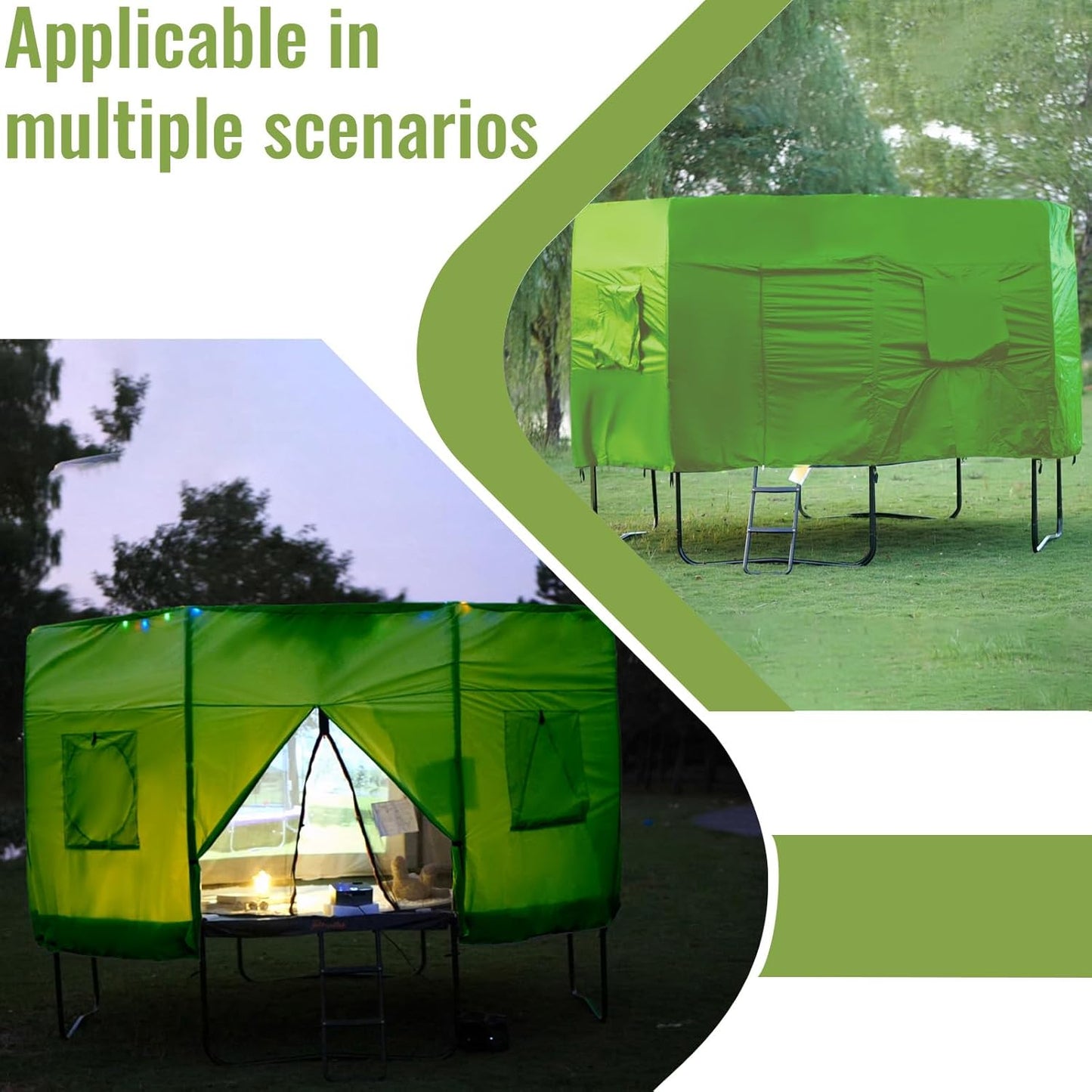 Gardenature 10FT/12FT/14FT Trampoline Tent(Tent Only), Fit Round Trampolines, Shade Cover with LED Light, Outdoor Trampolien Accessories, Anti-Tear, Beige