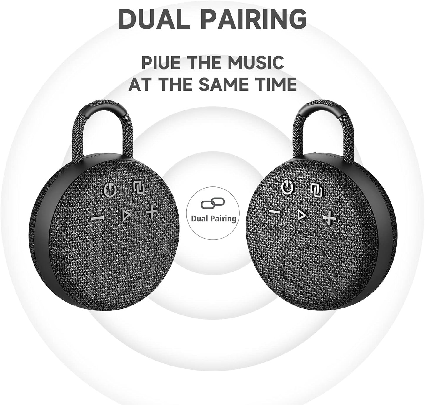 MusiBaby Mini Bluetooth Speaker – Bluetooth 5.3 with 6956C Chipset, IPX7 Waterproof, Rubberized Shell, Clip-On Lanyard, Ultra-Portable for Shower, Pool, Teens, Backpack, Gifts (Black)