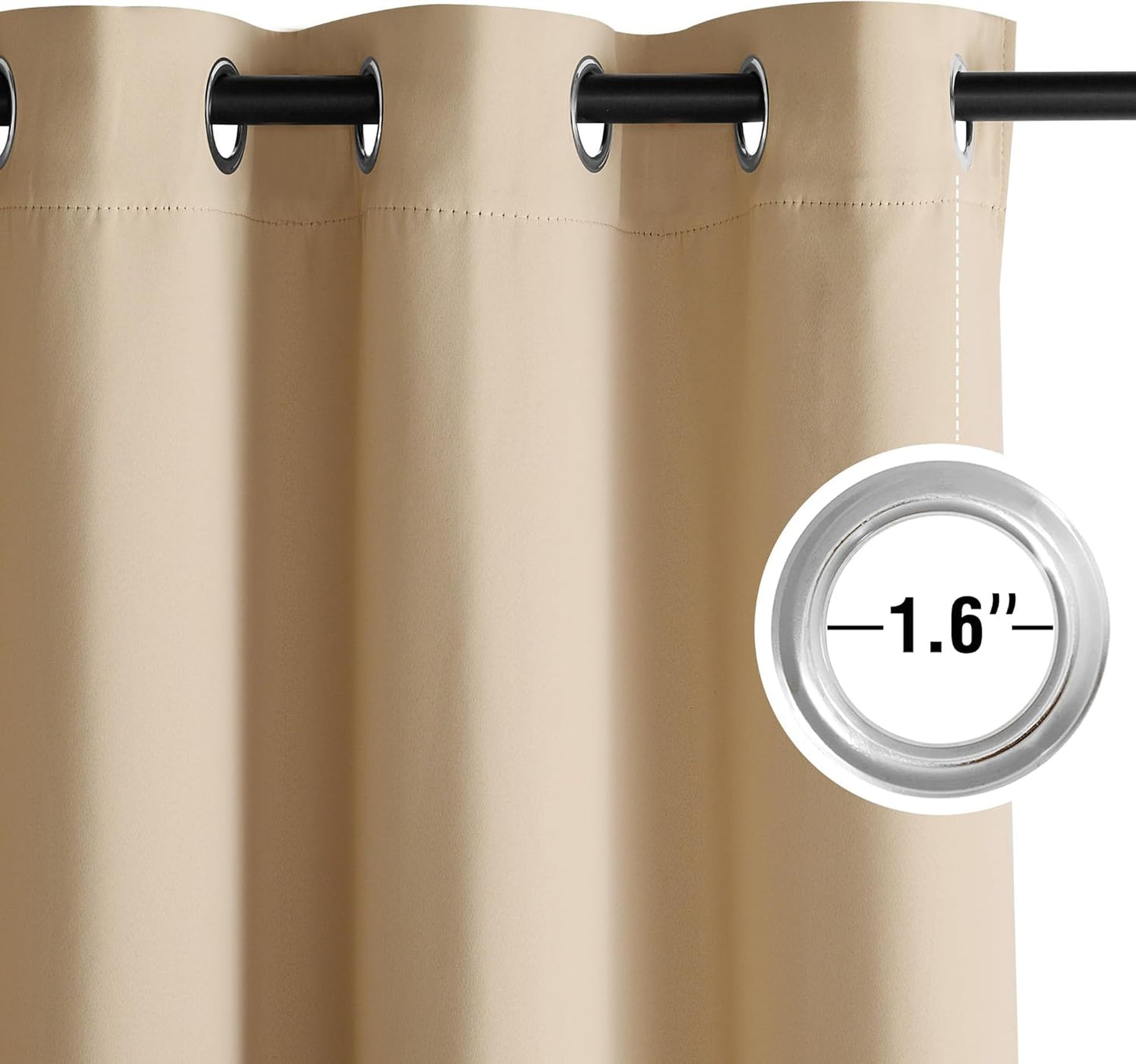 NICETOWN Biscotti Beige Blackout Curtains 108 Inches Long, Thermal Insulated 2 Panels Set, W52 Soundproof Light Blocking Drapes for Living Room, Bedroom, Window, Girls Room, W52 x L108