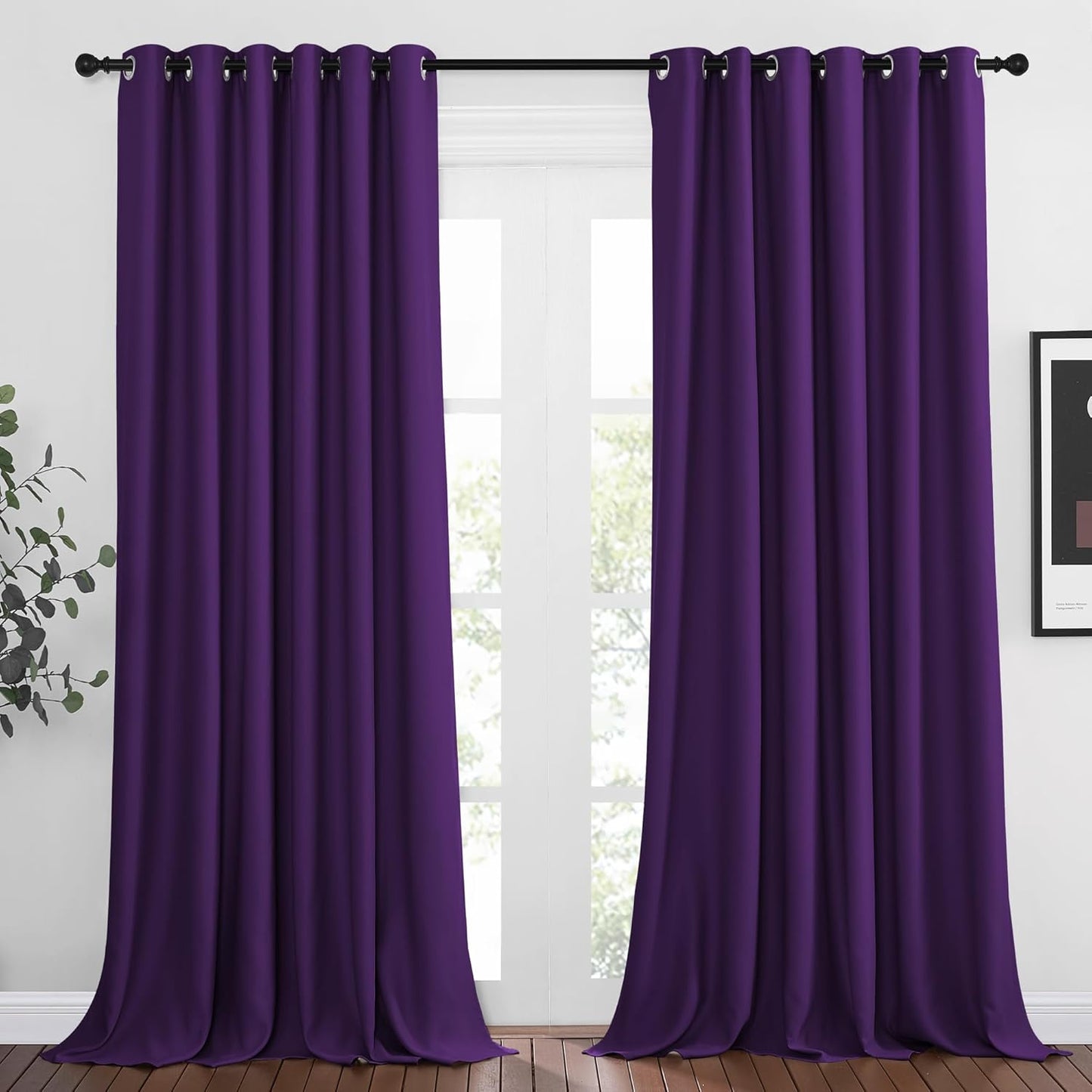 NICETOWN Blackout Curtain Panels 95" L - Window Treatment Energy Saving Thermal Insulated Solid Grommet Blackout Drapes for Living Room (Royal Purple, 1 Pair, 80 by 95-Inch)