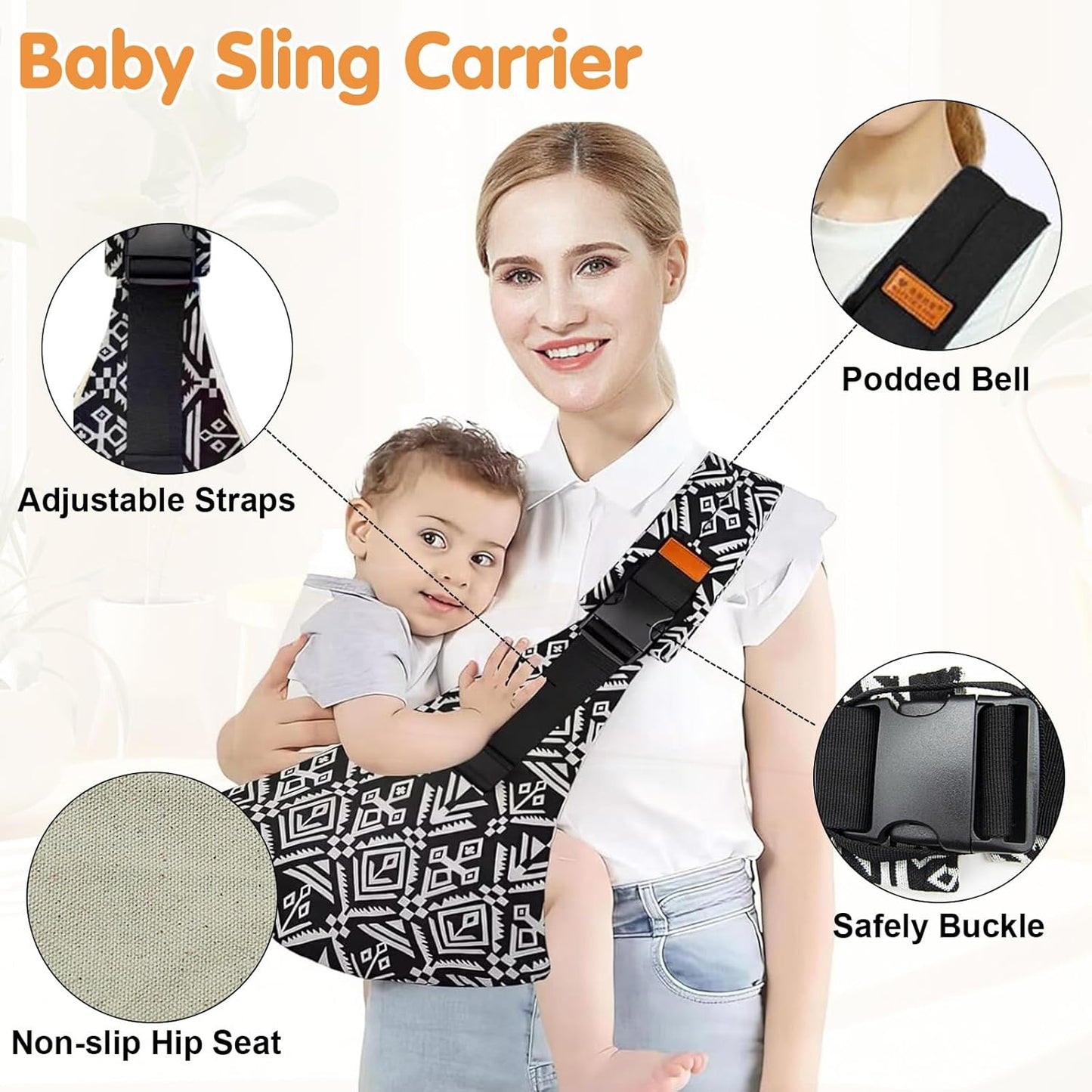 Baby Sling Carrier,Toddler Carrier,Upgraded 2025 Baby Sling with 4 Adjustable Straps(10-30lbs),Lightweight,Portable and One Size Fits All(Flag)