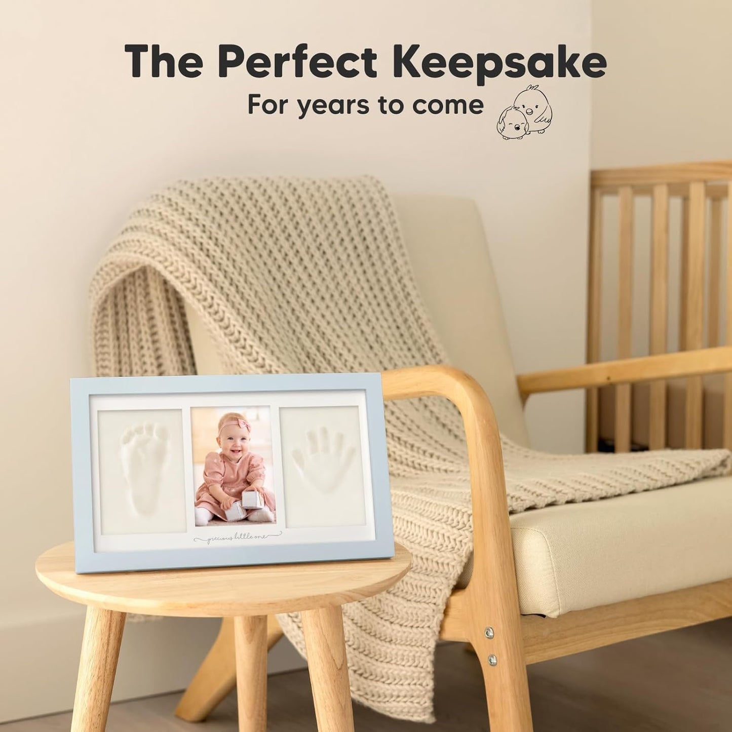Baby Hand and Footprint Kit - Clay Handprint Keepsake Frame, Newborn Nursery Picture Frame, Personalized New Mom Gifts for Baby Shower & Registry (Mist Blue)