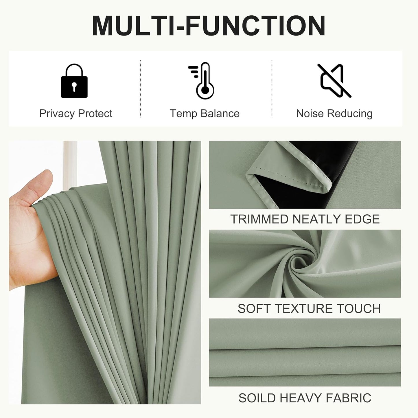 NICETOWN 100% Blackout Curtains 96 Inch Length for Bedroom, Total Blackout Thermal Insulated Grommet Window Drapes for Living Room, 2 Panels, Sage Green, 52 x 96 Inch