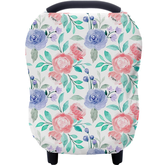 Carseat Cover for Boys and Girls - Multi-use Nursing Canopy for Breastfeeding, Stroller, High Chair Cover (Rose)