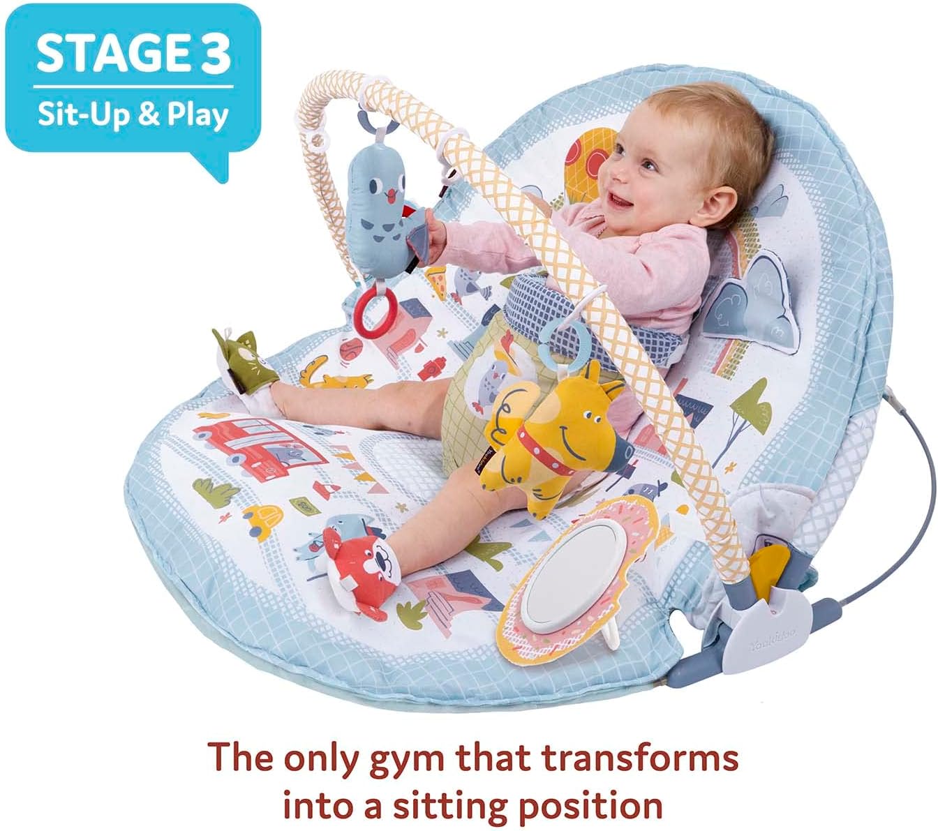 Yookidoo Baby Gym Urban Lay to Sit-Up Playmat. 3-in-1 Newborns Activity Center with Tummy Time Toys, Pillow & Infant Miror. 0-12 Month