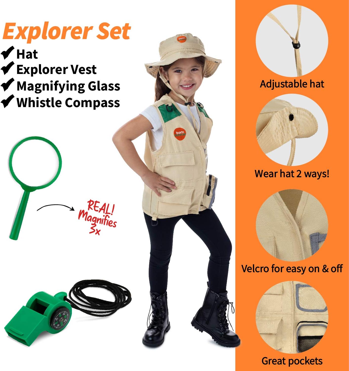 Born Toys Kids Costumes Set, 3-in-1 Dress Up & Pretend Play, Ages 3-7, Washable