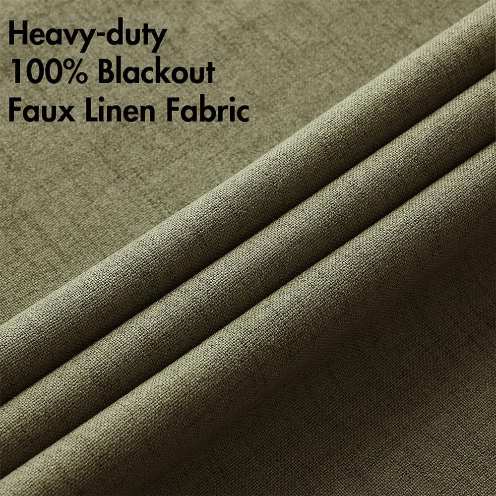 MIULEE Linen Texture Curtains for Bedroom Solid 100% Blackout Thermal Insulated Light Olive Green Curtains Grommet Room Darkening Drapes for Living Room Nursery 52x72 Inch (2 Panels)