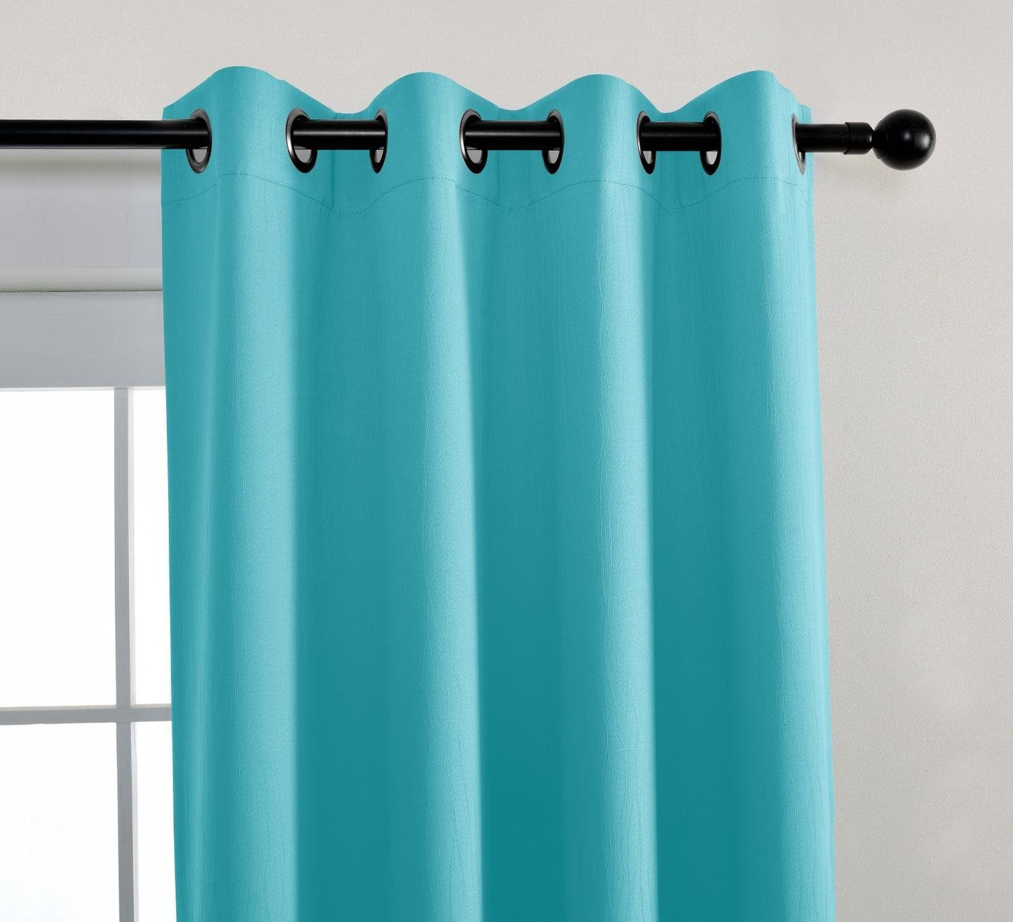 MIUCO Blackout Curtains Room Darkening Curtains Textured Grommet Window Curtains for Bedroom 2 Panels 52x63 Inch Long Turquoise