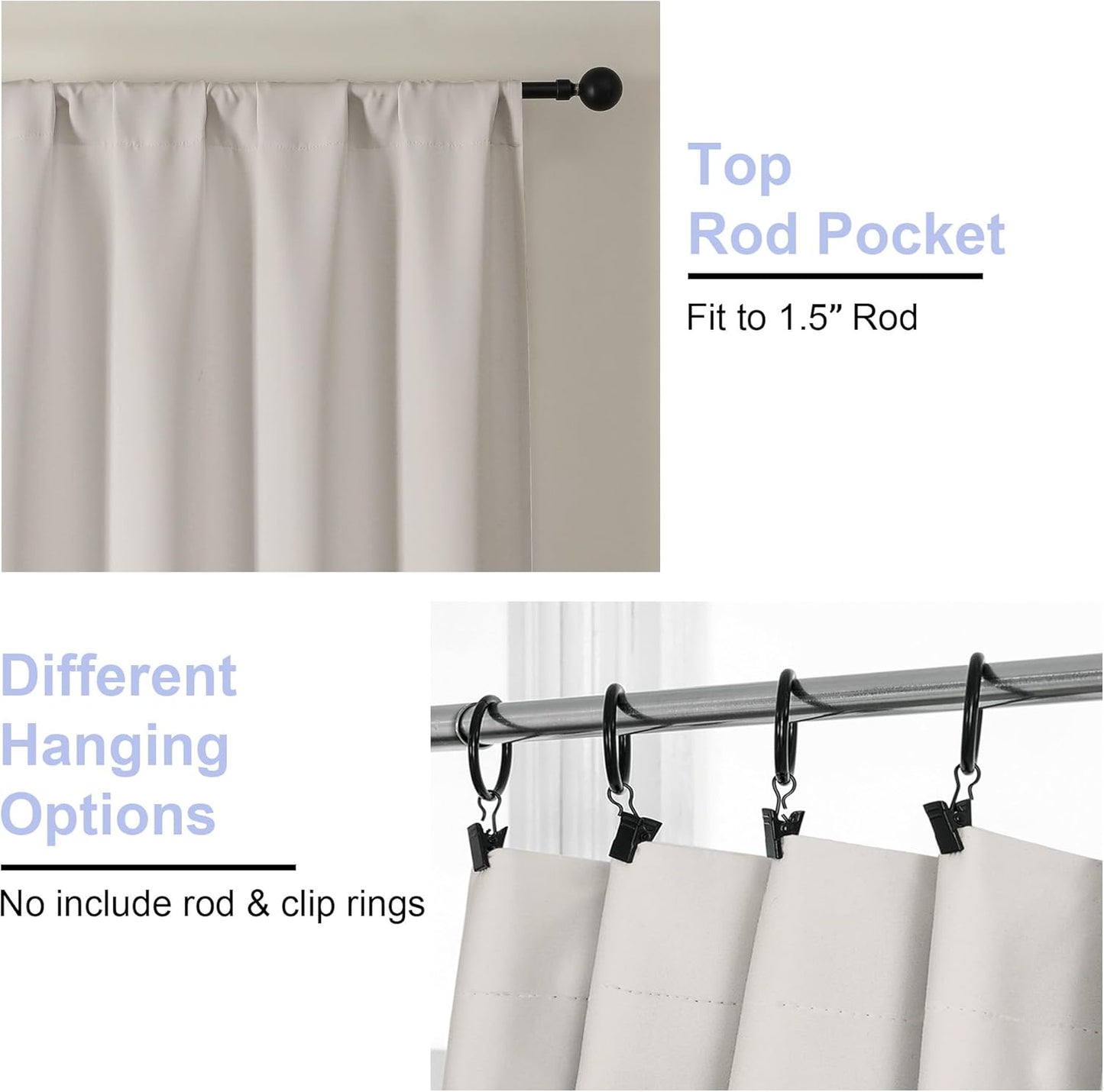 Simplebrand Ava Natural Blackout Curtains for Bedroom, 72 Inch Length, 2 Panels Set, Privacy Thermal Insulated Rod Pocket Window Curtains for Patio, French Door, W40 x L72 Inch