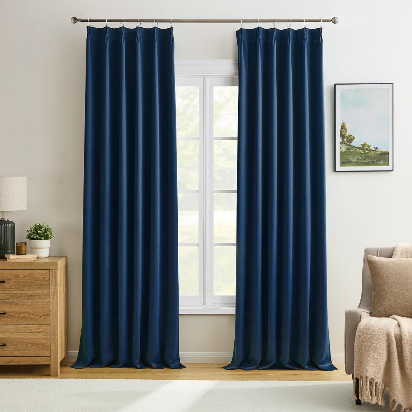 Navy Blue Blackout Pleated Curtains for Living Room, Aesthetic Bedroom Room Darkening Curtain 84 Inches Long Elegant Modern Decor Sound Dampening Drapes for Boys Playroom 40"W x 84"L-2 Panels
