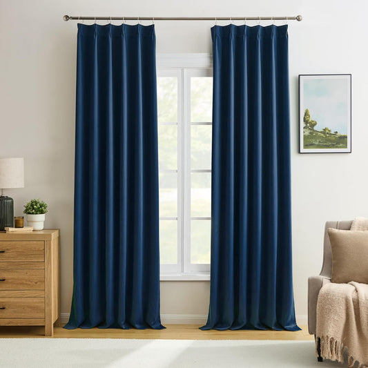 Navy Blue Blackout Pleated Curtains for Living Room, Aesthetic Bedroom Room Darkening Curtain 84 Inches Long Elegant Modern Decor Sound Dampening Drapes for Boys Playroom 40"W x 84"L-2 Panels