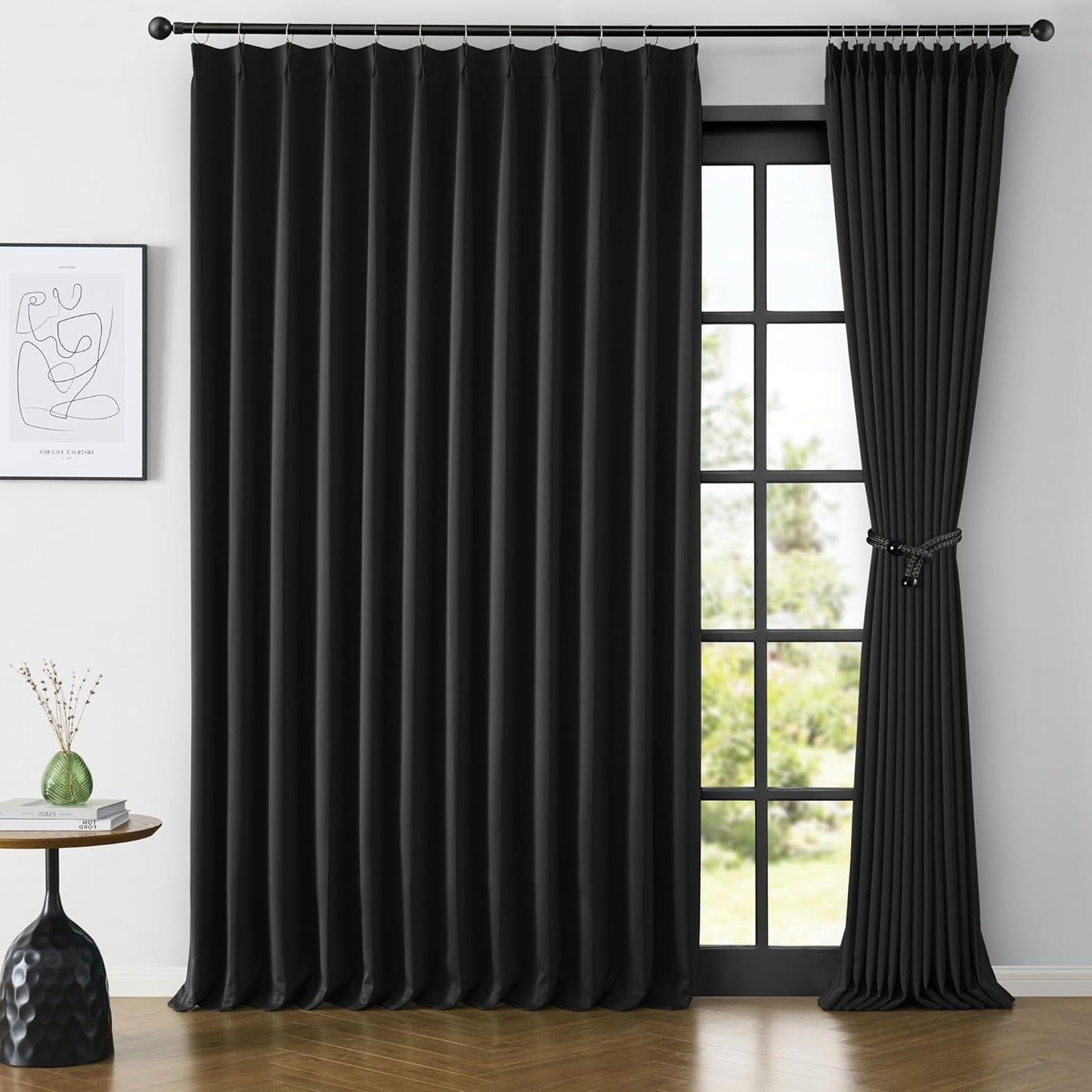 KEQIAOSUOCAI 80 Inch Wide Black Pinch Pleated Curtains 80 x 120, Thermal Insulated Noise Cancelling Living Room Office Drapes 120 Inches Long, Patio Sliding Glass Door Window Curtain 2 Panels