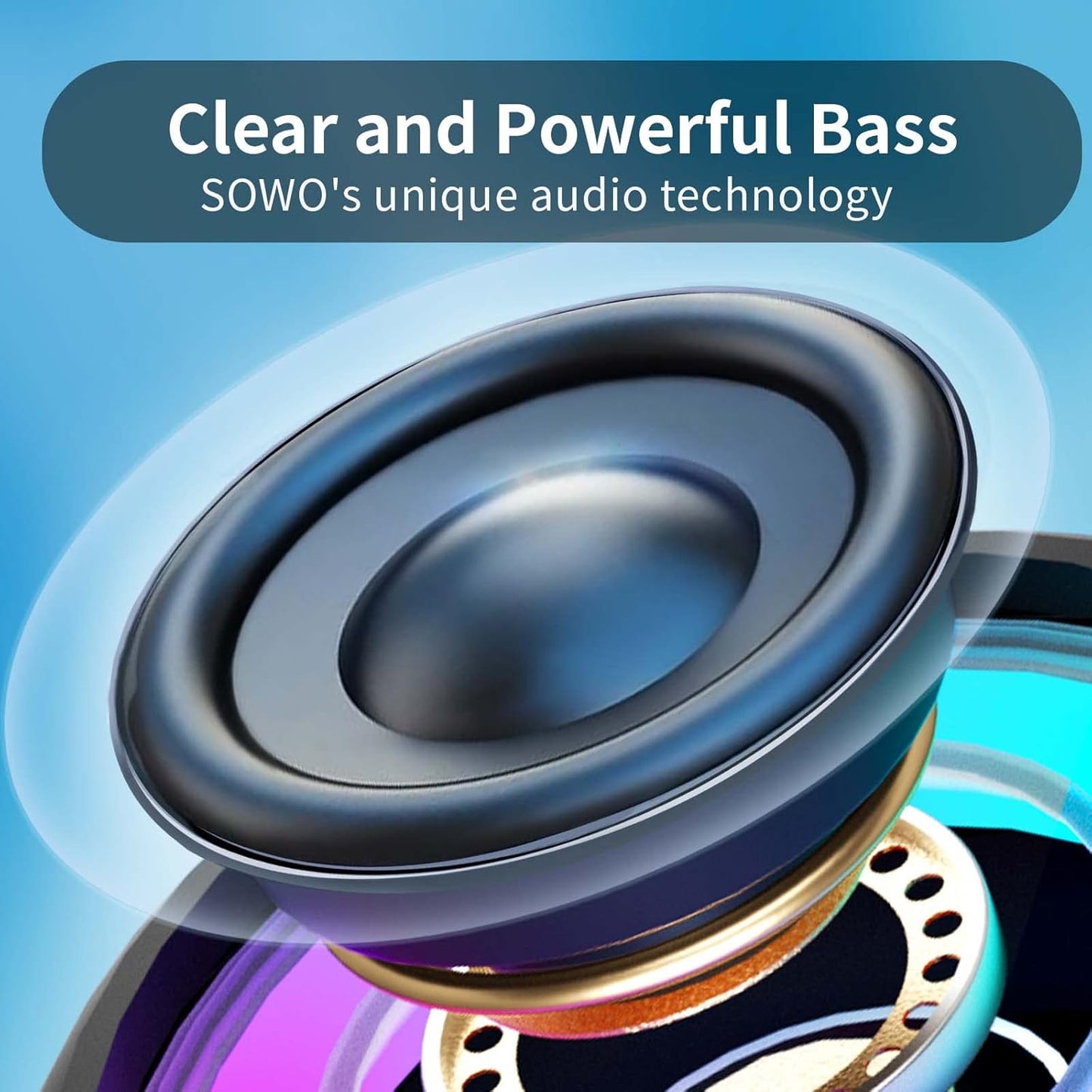 SOWO Shower Bluetooth Speaker Waterproof - Small Portable Wireless Clip Speaker with Louder Volume and Powerful Bass - Colorful Lights and 10H Playtime - Lightweight for Camping,Kayak,Boat - Blue