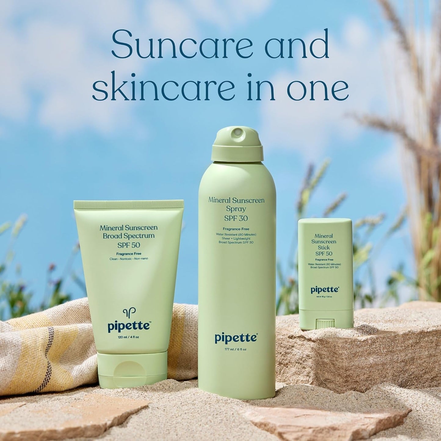 Pipette Baby Mineral Sunscreen Spray SPF 30, Broad Spectrum with Non-Nano Zinc Oxide, Water Resistant UVB/UVA Non-Toxic Sun Protection for Kids & Sensitive Skin, 6 oz (2 pack)