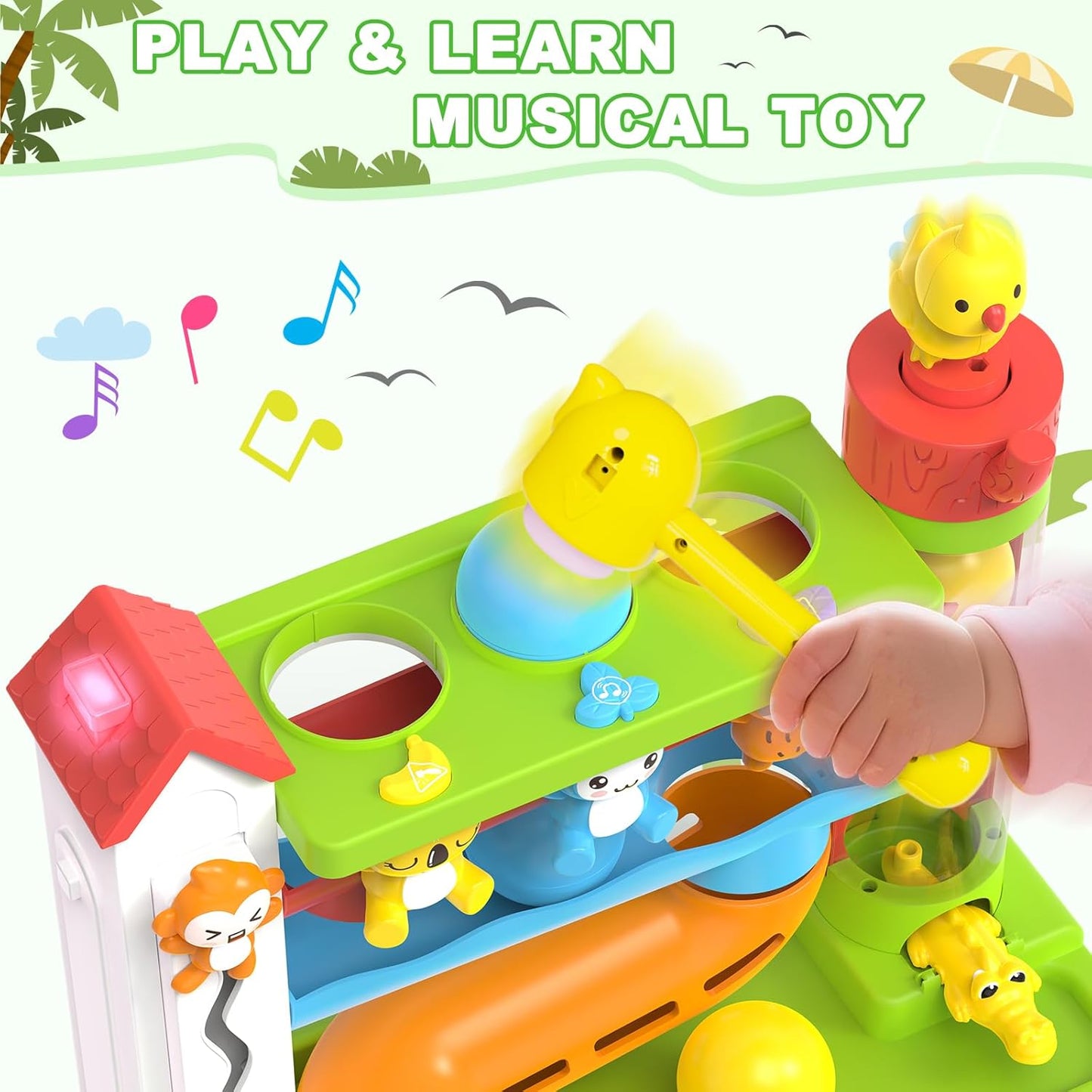 Toddler Musical Toys for 1+ Years Old Boy,Motor Skills Developmental Baby Toy 12-18 Months,Bilingual Toddler Learning Ball Drop Toy， Birthday Gift Toys for 1 2 Year Old Boys & Girls(Green)