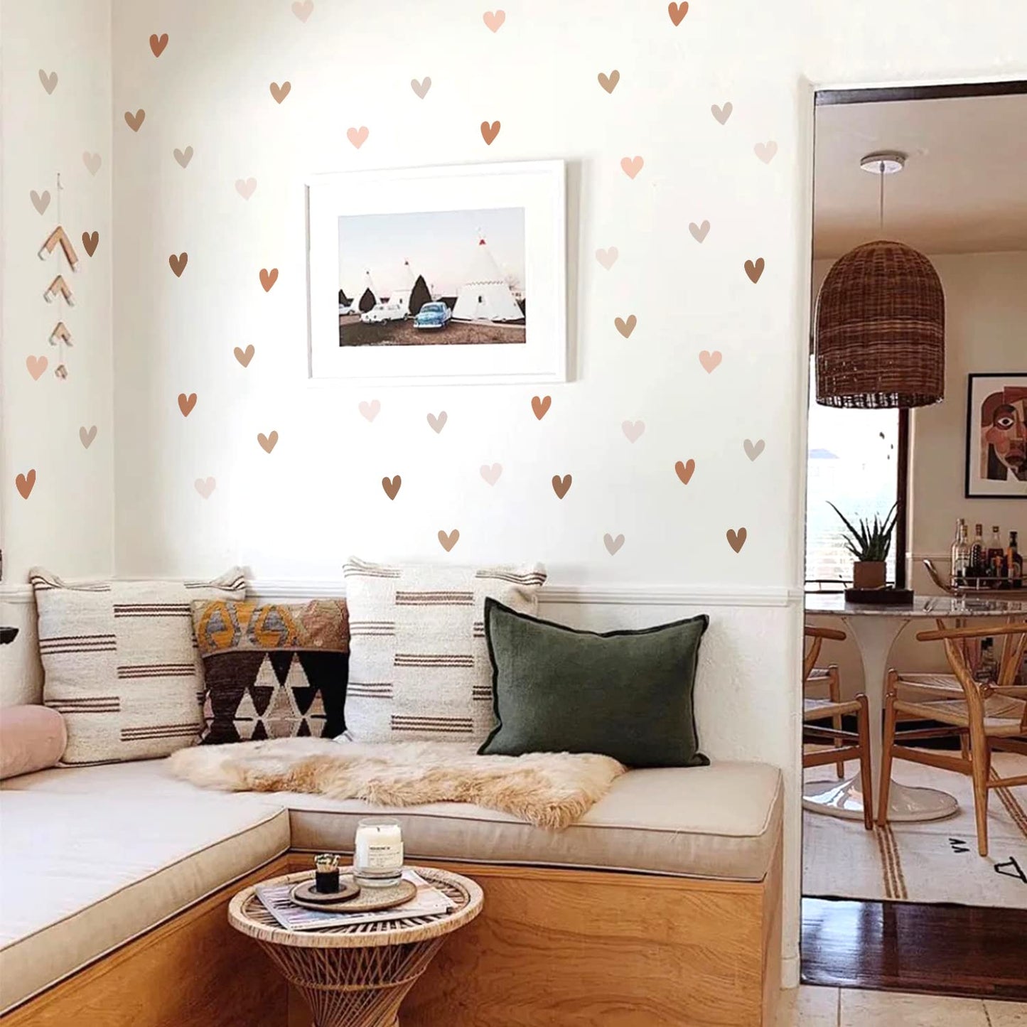 Boho Wall Decal for Girls Bedroom 72 PCS, Boho Heart Wall Stickers Peel and Stick for Nursery Kids Room Décor, Removable Wall Decals Vinyl Murals DIY Cute Decorations (12 Sheets)