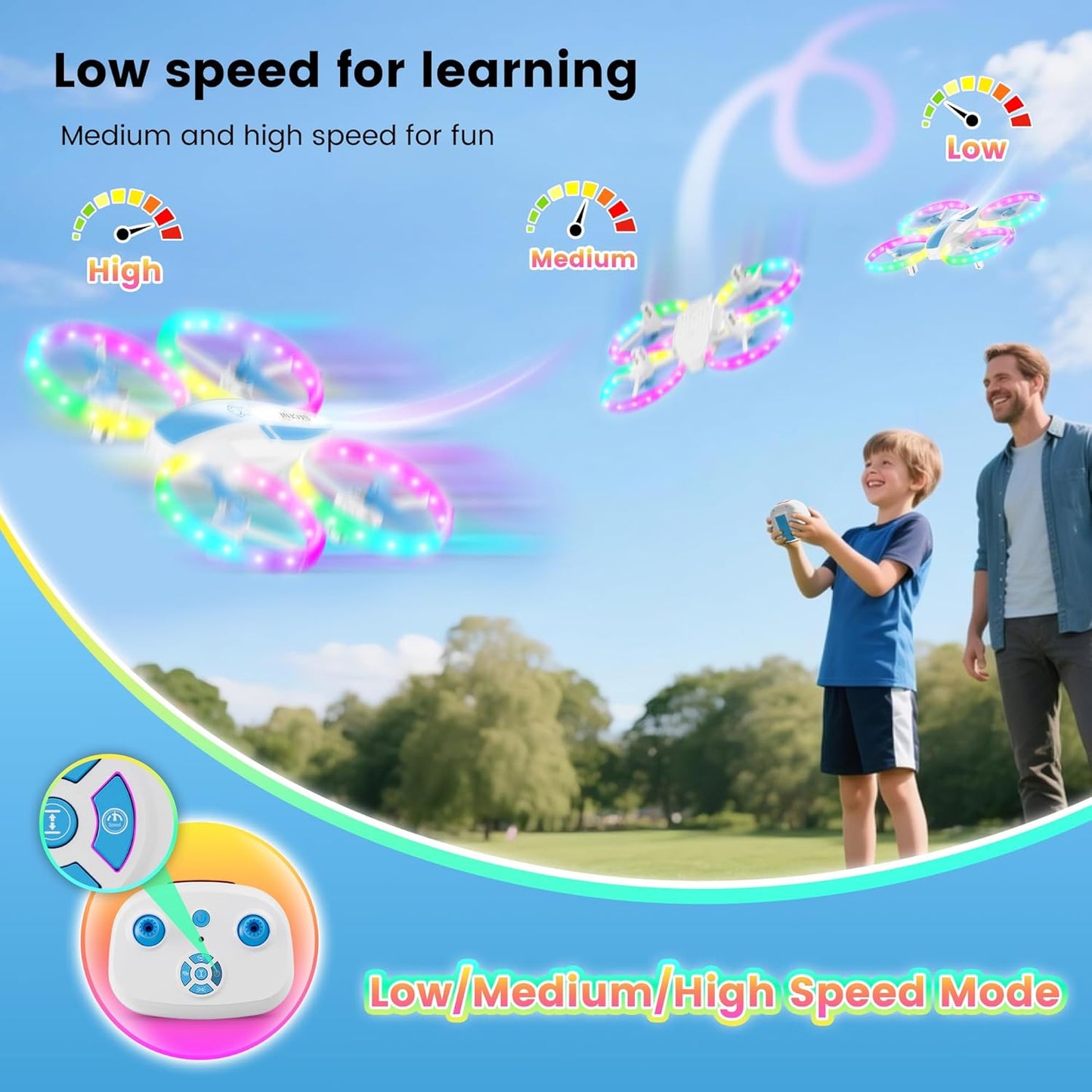 Mini Drone for Kids and Beginners with Fancy LED & Altitude Hold,Birthday Gift for Boys Girls,RC Drone with Propeller Protection,360°Flips,3 Speed Mode,Indoor Outdoor Mini Quadcopter Toy