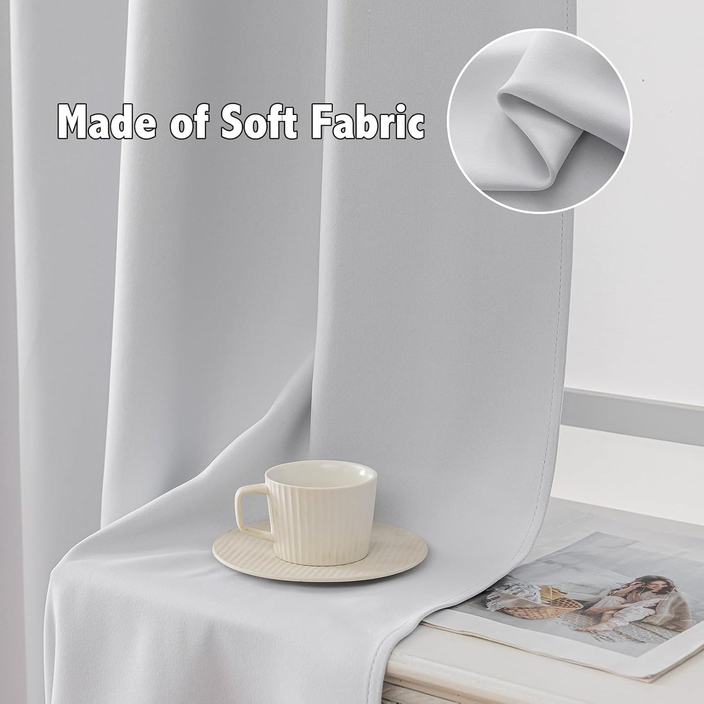 Anytime 100% Blackout Curtain Set, Thermal Insulated & Energy Efficiency Window Draperies for Guest Room, Full Shading Panels for Shift Worker and Light Sleepers（Greyish White, 2 Panels, 52W x 108L）