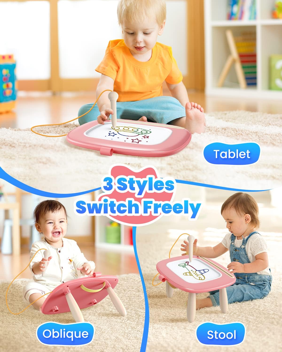 Magnetic Drawing Board, Toddler Girl Toys for 1-2 Year Old, Doodle Board Pad Learning and Educational Kids Toys for 1 2 3 Year Old Baby Girl Birthday Christmas GIF- Pink