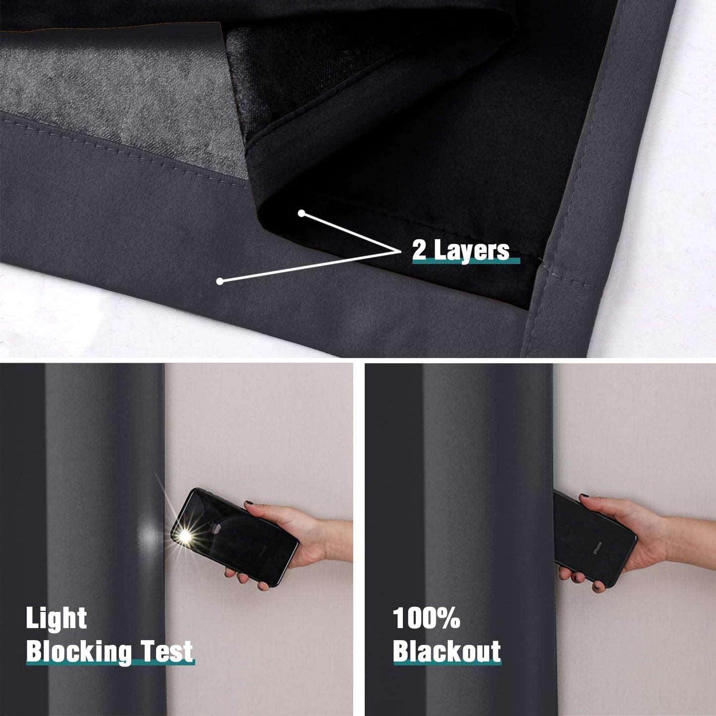ChrisDowa 100% Blackout Curtains 120 inch Long for Bedroom with Black Liner, 2 Thick Layers Total Blackout Thermal Insulated Grommet Long Window Curtains 2 Panels Set (Dark Grey, 52 x 120 Inch)