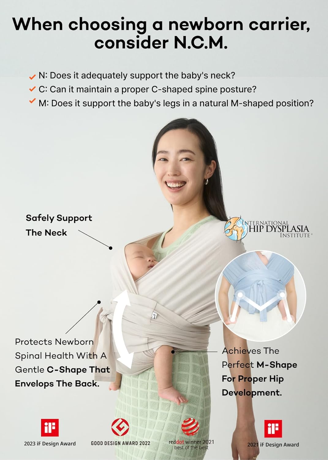 Konny Baby Carrier Flex SoftBreeze with Head Support - Adjustable, Easy to Wear Baby Wrap Sling, Perfect for Newborn Babies Essentials up to 44 lbs (XS-XL) - Melange Grey