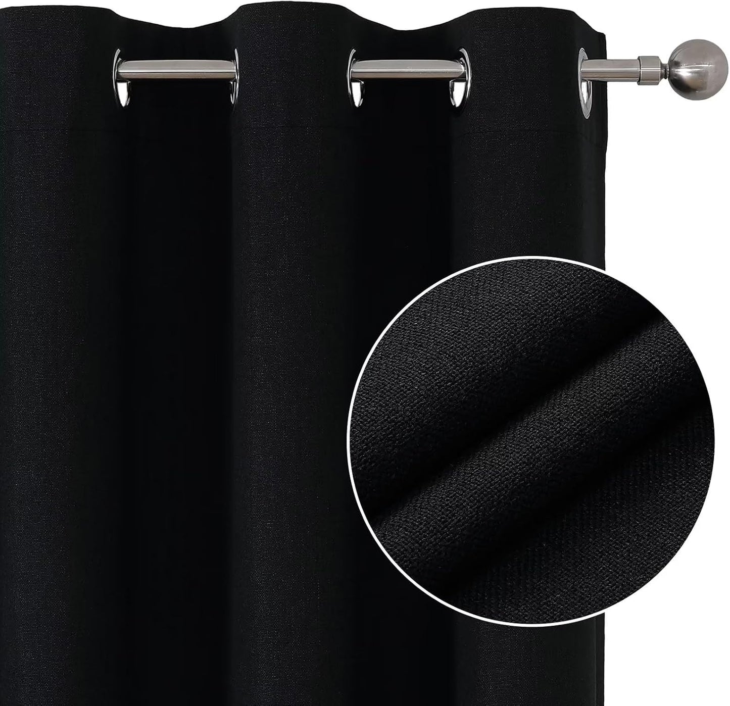 Joydeco Blackout Curtains 108 Inches Long 2 Panels Burg, Room Darkening Curtains for Bedroom, 100% Black Out Textured Thermal Drapes Privacy Protection 2 Panels Set(W52 x L108 Inch, Black)
