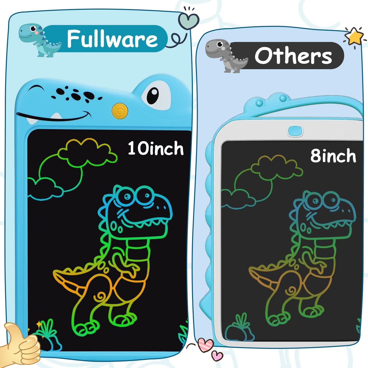 LCD Writing Tablet for Kids, 10 Inch Colorful Drawing Board, Learning Educational Toddler Toys Gifts for Kids, Drawing Tablet Gift for Boys Girls 3 4 5 6 7 8 Years Old (Blue-Dinosaur)
