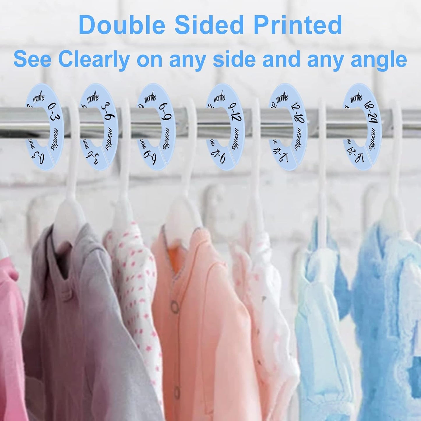 Pro Goleem Baby Closet Dividers Blue Baby Closet Organizer for Nursery Baby Clothes Size Age Dividers Fits 1.5" Rod 6 PCS