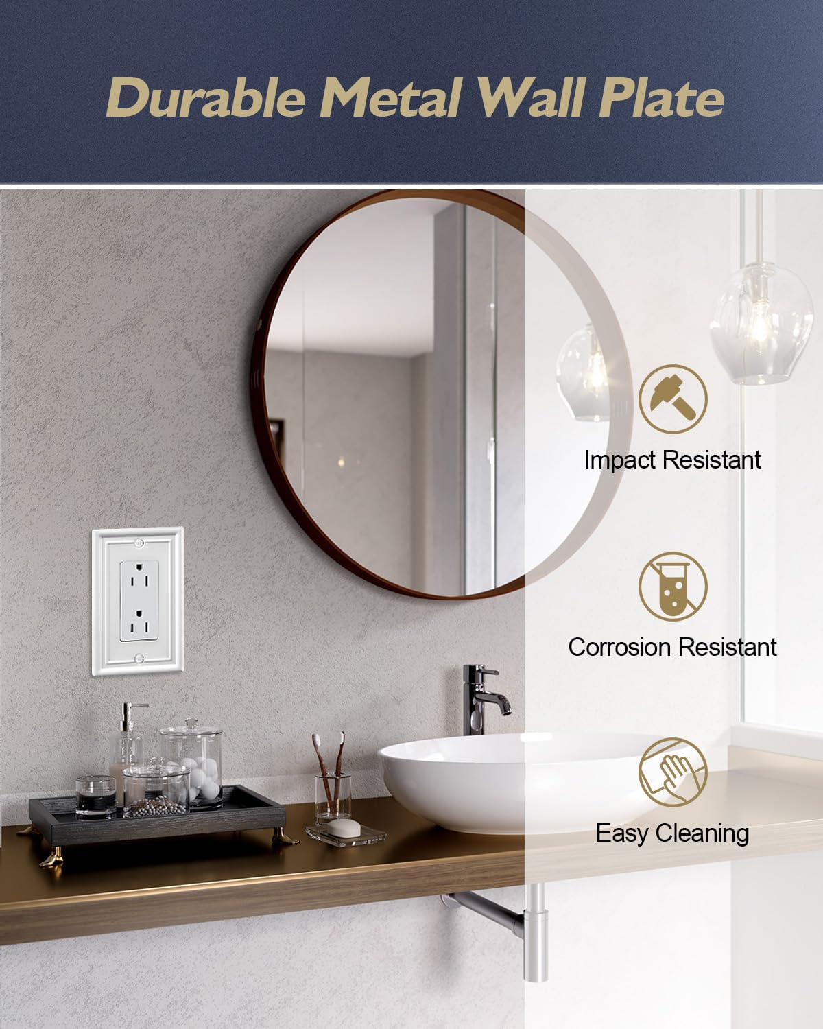 4-Pack Decorator Wall Plate, Off White Outlet Covers, Metal Wall Plate Cover for Receptacle, GFCI Outlet, Dimmer Switch, 3.15''*4.88'', Midsize