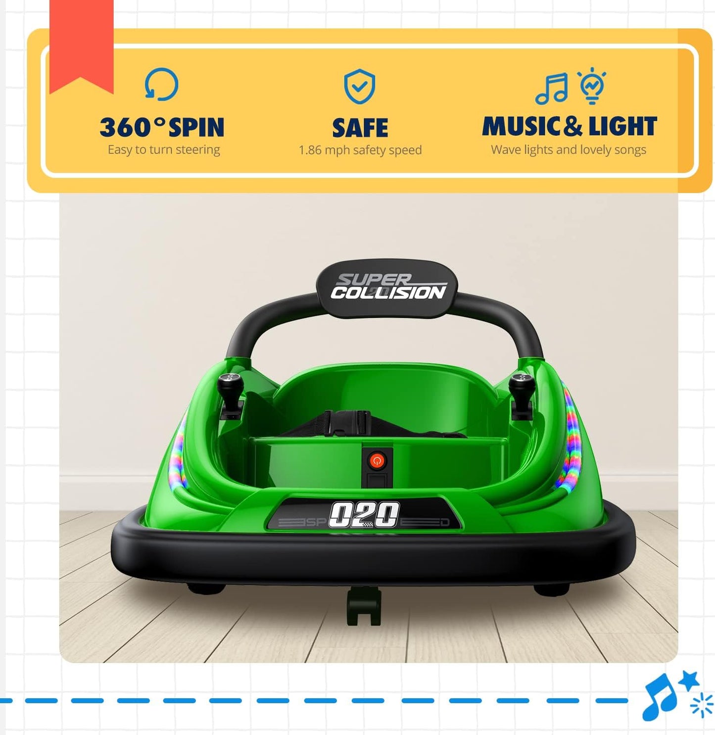 Bumper Car, 12V Electric Kids-Bumper Car Ride Toys with Remote and Music Function, Perfect Kids Gifts Baby for Toddlers 1-6 for Birthday