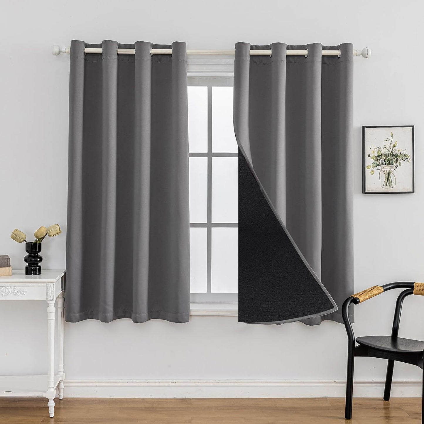 Anytime 100% Blackout Curtain Set, Thermal Insulated & Energy Efficiency Window Draperies for Guest Room, Full Shading Panels for Shift Worker and Light Sleepers（Grey, 2 Panels, 52W x 54L）