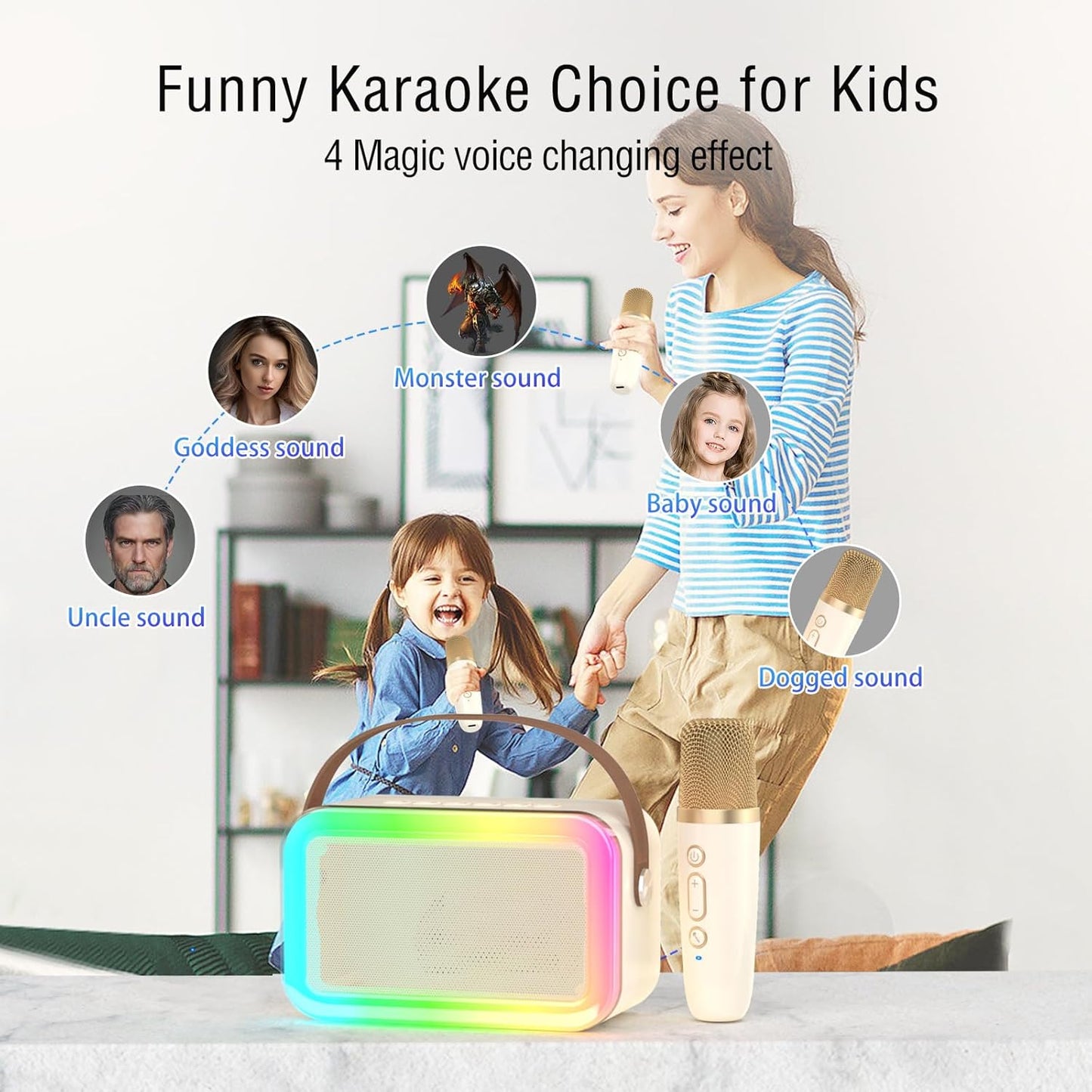 Karaoke Machine Microphone,Fun Toys Christmas Birthday Gifts for Adult Women Men Girls Kids Toddler Boys,Portable Bluetooth Speaker with 2 Wireless Microphone for Home Party Birthday