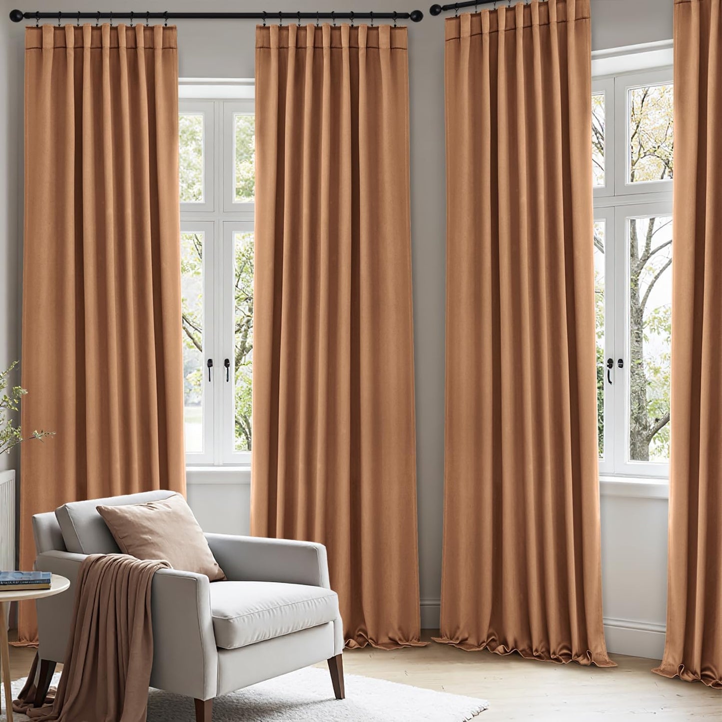 ANRODUO Back Tab Blackout Curtains for Bedroom Living Room, Rod Pocket Pinch Pleated Thermal Insulated Room Darkening Curtains 72 Inches Long 2 Panels, Brown, 42 x 72 Inch