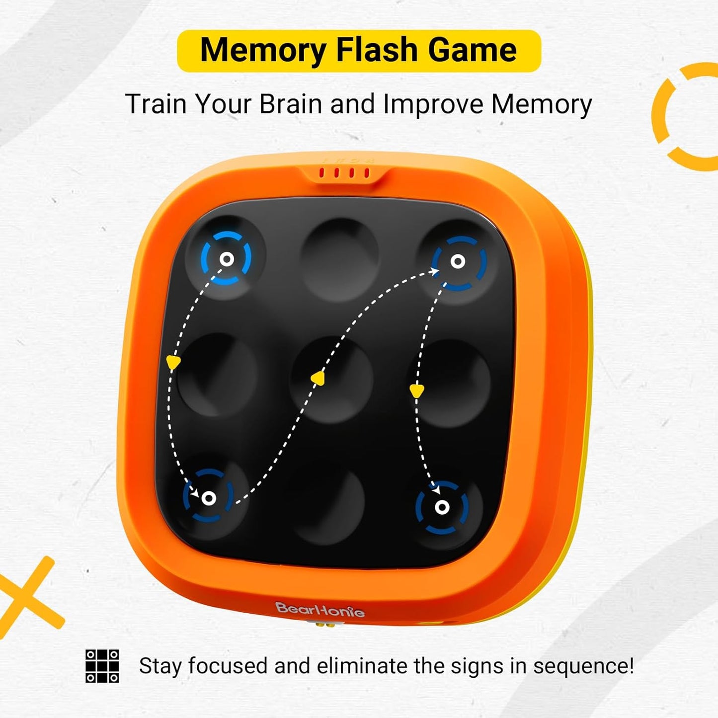 4-in-1 Handheld Tic Tac Toe Game Portable Electronic Board Games for Kids & Adults, Travel Fun & Memory Growth Gift, Orange