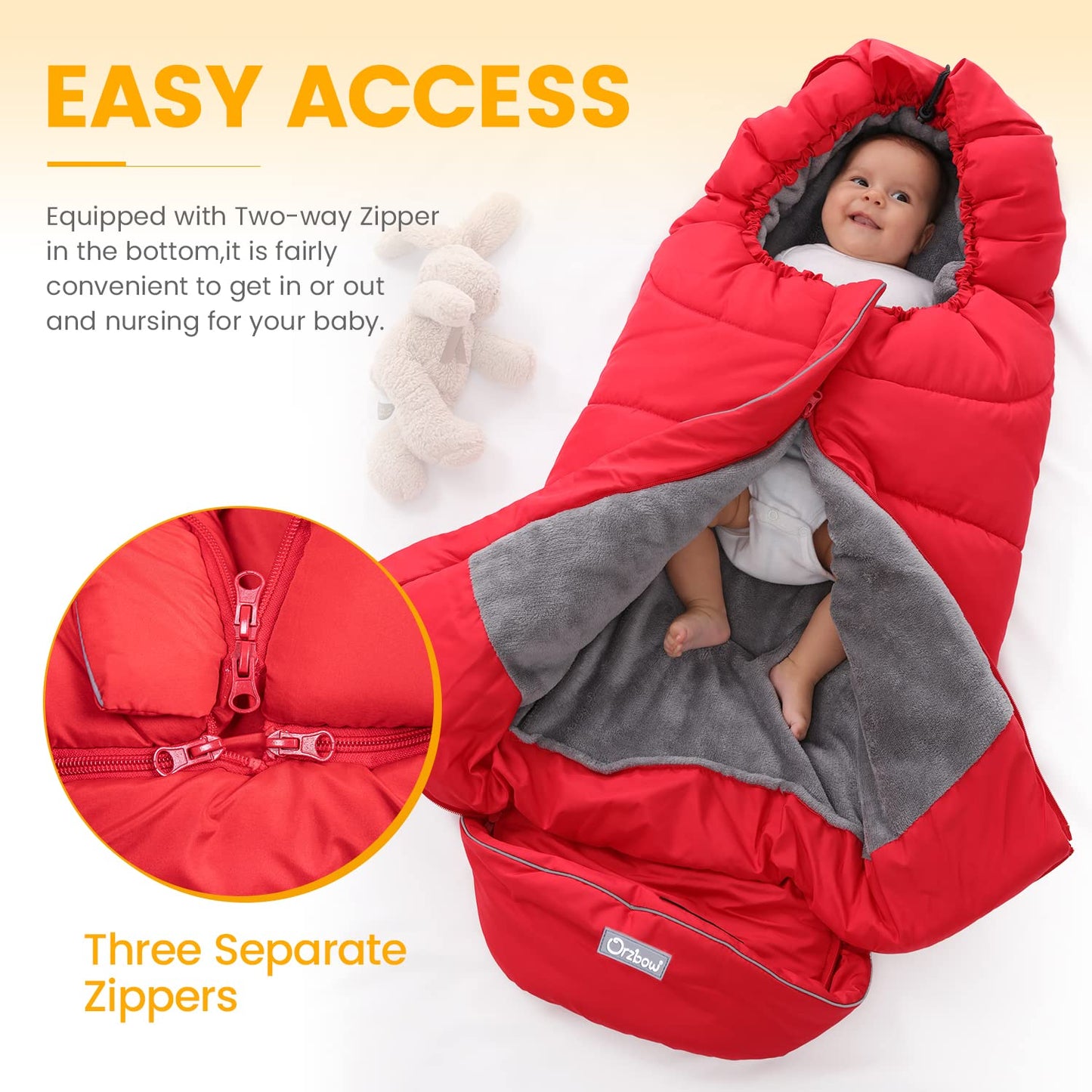 Orzbow Warm Bunting Bag Universal,Stroller Sleeping Bag Cold Weather,Waterproof Toddler Footmuff(Red,Large)