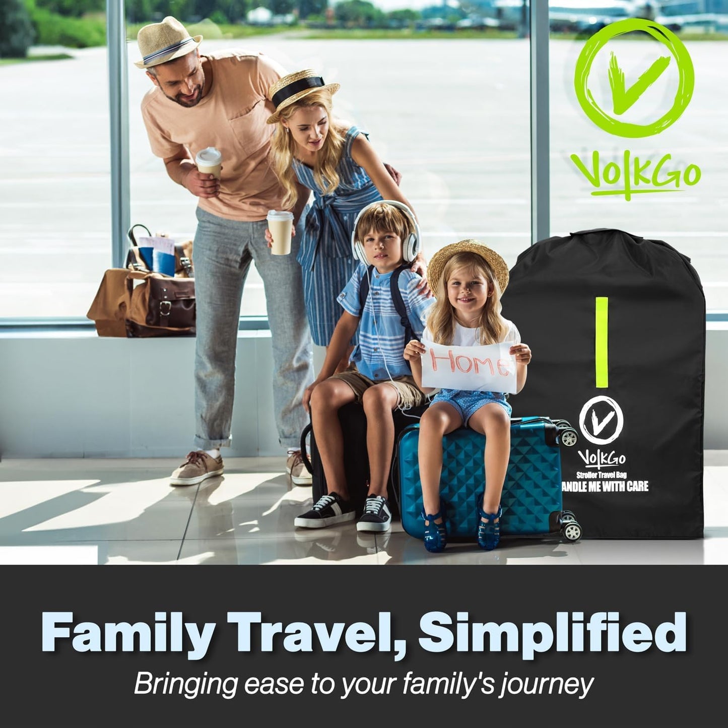 V VOLKGO Stroller Bag for Airplane, Large Cover for Airtravel, Jogger & Umbrella Stroller Cover for Travel - Fits Most Sizes, Gate Check Bag, Heavy Duty Durable Infant carrier covers for Air Travel