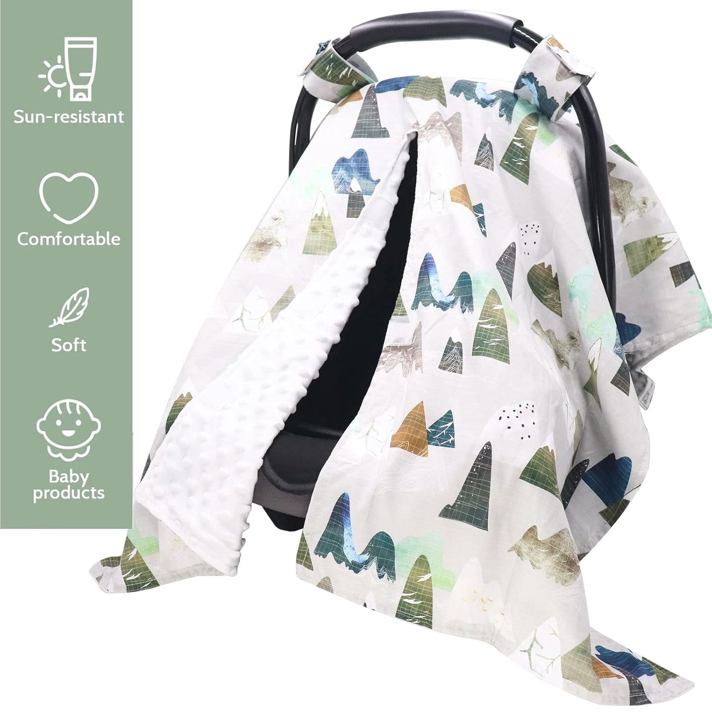 TANOFAR Car Seat Cover Baby, Carseat Covers Baby Boy Girl, Peekaboo Opening Infant Car Seat Cover for Winter, Warm & Cozy, Adventure Mountain