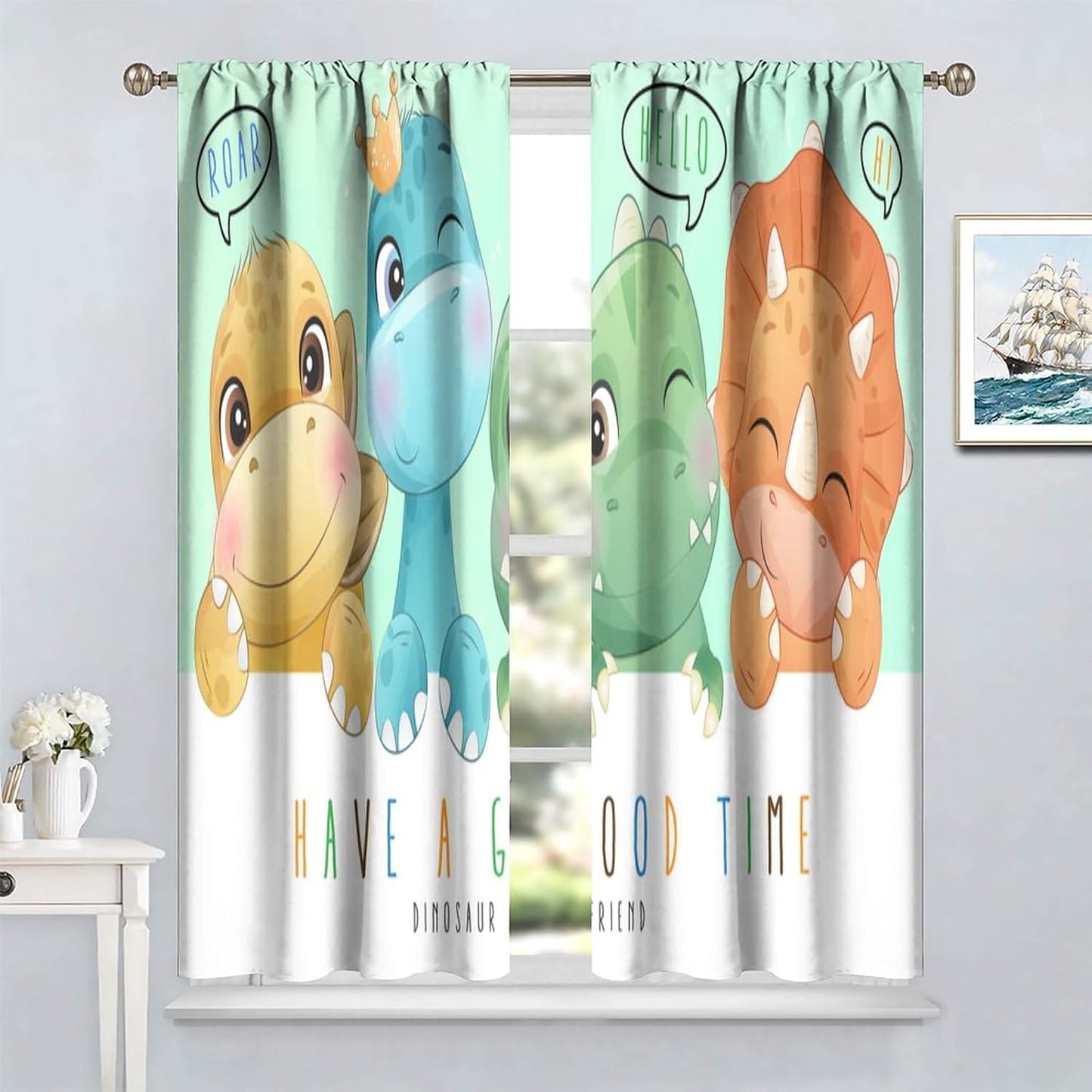 Kids Dinosaur Curtains for Boys Girls Bedroom Decor Cartoon Dino Colorful Cute Funny Animal Printed Blackout Rod Pocket Window Drapes for Baby Nursery Playroom Living Room W31.5xL72in 2 Panels