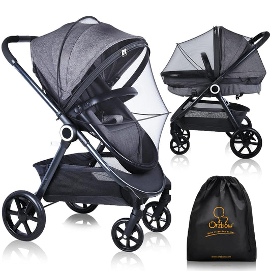 Orzbow Universal Mosquito Net for Stroller, Baby Bug Net with Two-Way Zippers & Storage Bag, Breathable & Foldable Mosquito Nets for Strollers, Car Seat, Bassinet, Cradle, Portable Mini Crib, Black
