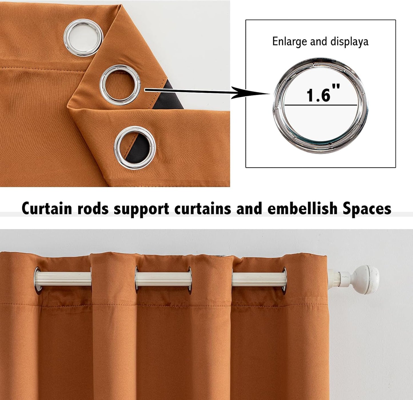 Anytime 100% Blackout Curtain Set, Thermal Insulated & Energy Efficiency Window Draperies for Guest Room, Full Shading Panels for Shift Worker and Light Sleepers（Orange, 2 Panels, 70W x 84L）