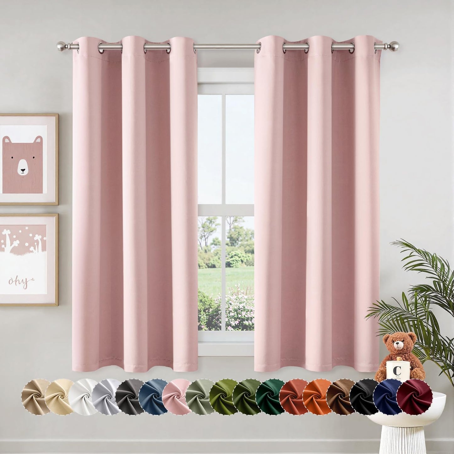 MIULEE Baby Pink Blackout Curtains for Girls Bedroom Living Room 68 Inches Long 2 Panels, Nursery Thermal Insulated Room Darkening Drapes Solid Grommet Top Noise Reducing Window Curtains 40x68 Inch