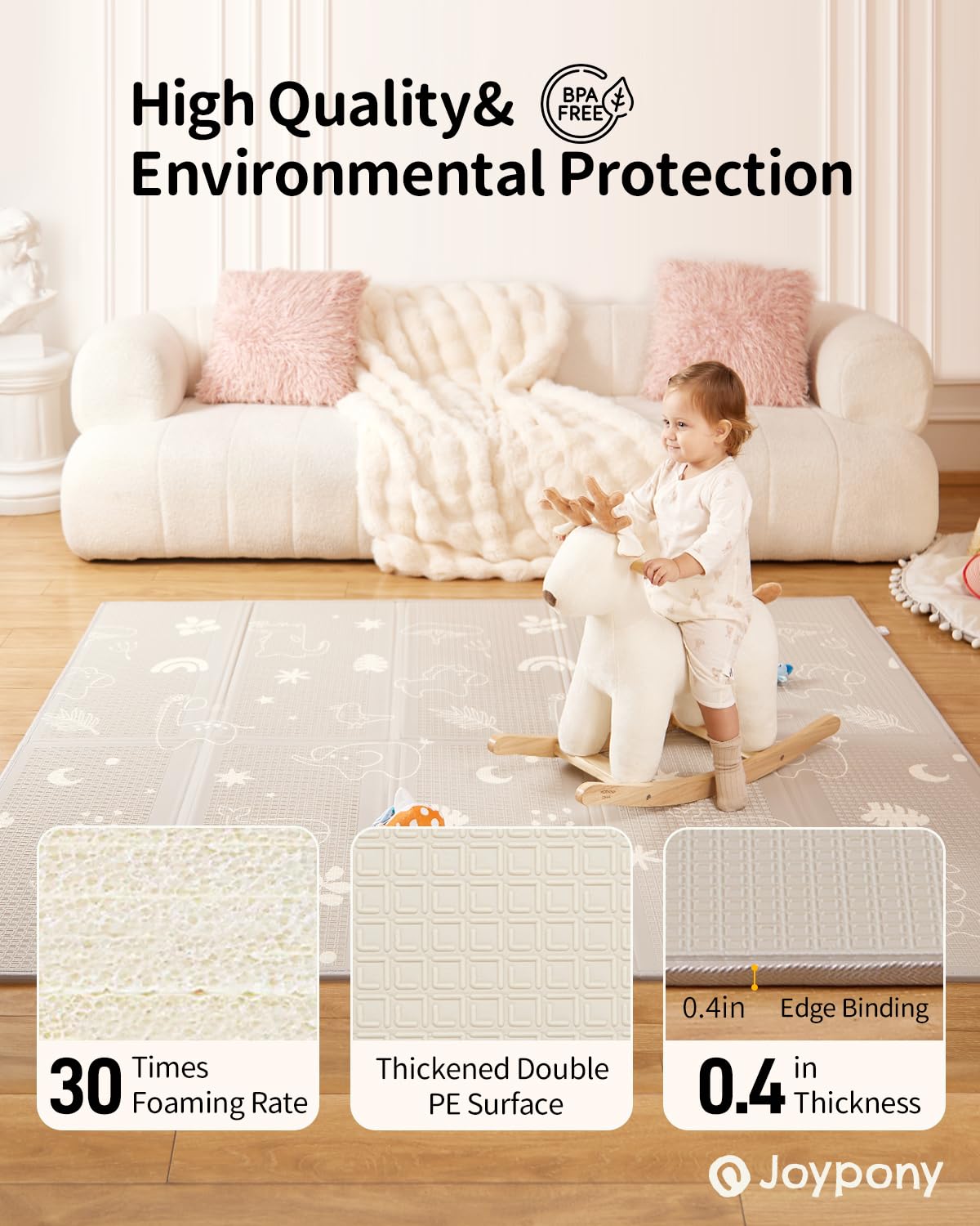 Baby Play Mat, 71x59 Inch Foldable Play Mats for Babies and Toddlers, Waterproof & Anti-Slip Portable Baby Floor Mat for Tummy Time, Baby Mat for Floor with Travel Bag for Indoor Outdoor