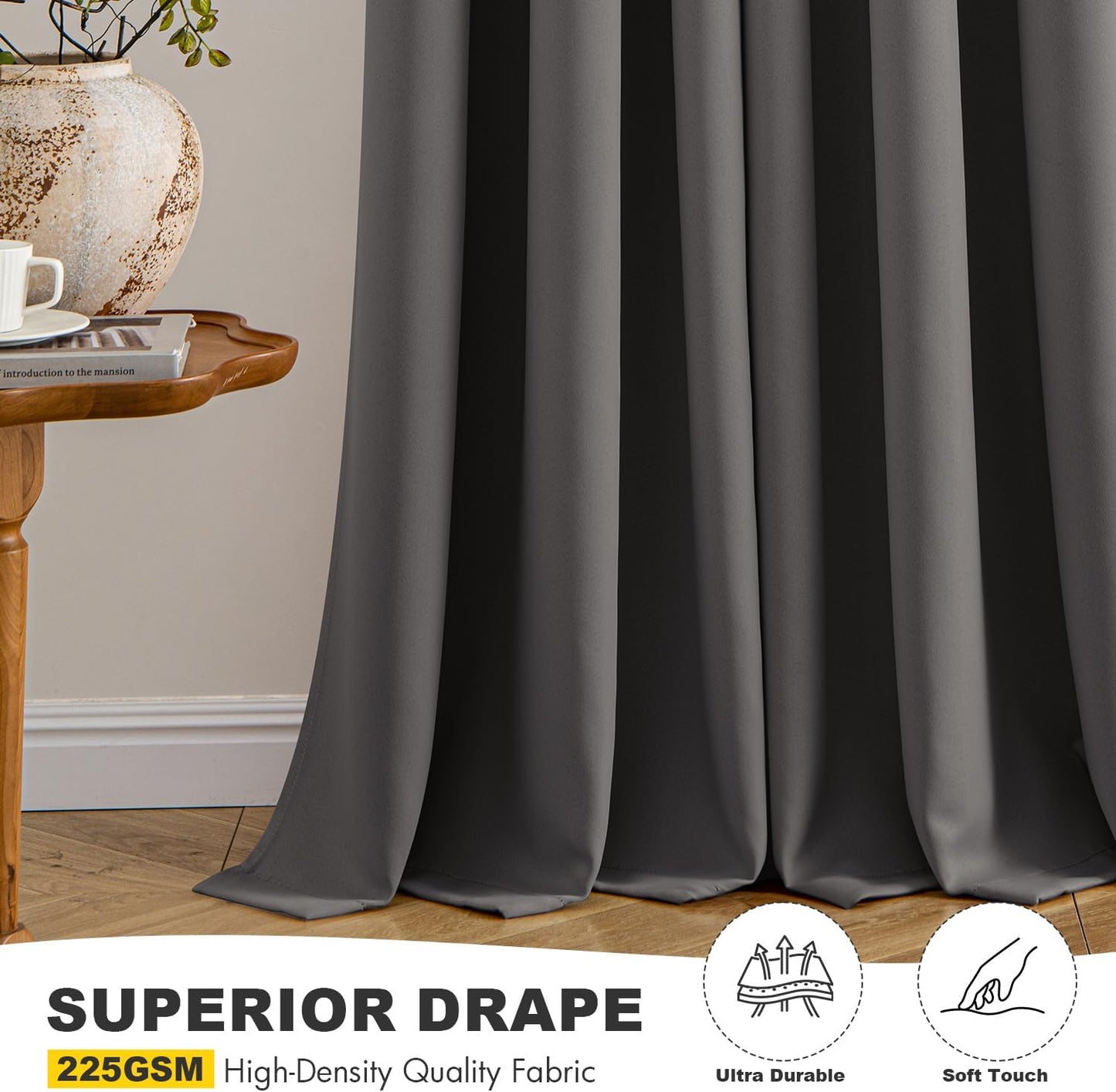 MIULEE Grey Blackout Curtains for Bedroom Living Room 72 Inches Long 2 Panels, Thermal Insulated Room Darkening Drapes Solid Grommet Top Noise Reduction Light Blocking Window Curtains W40 x L72 Inch